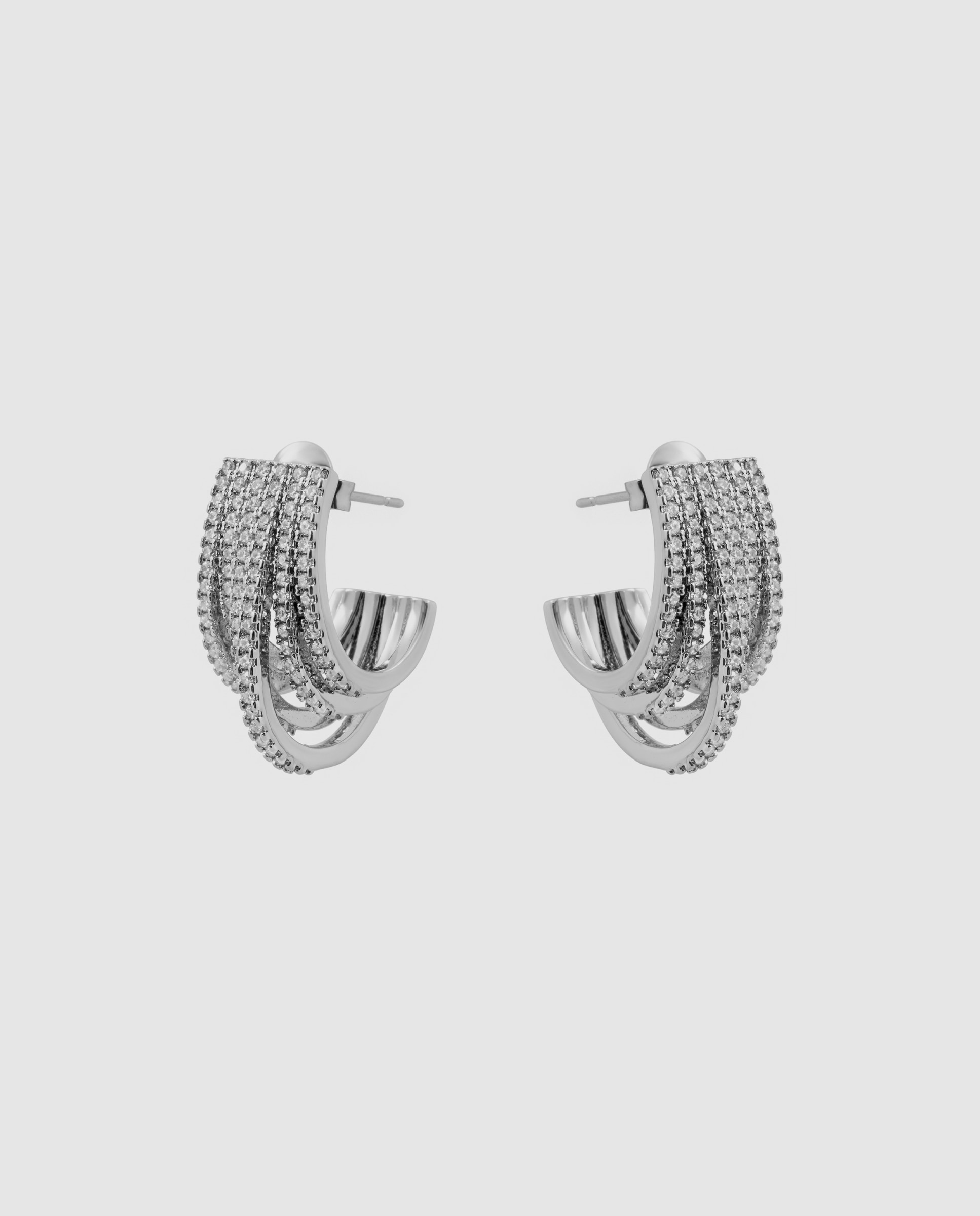Brincos de Argola Deluxe Acabados em Prata com Zirconita Brilhante Prateado-3