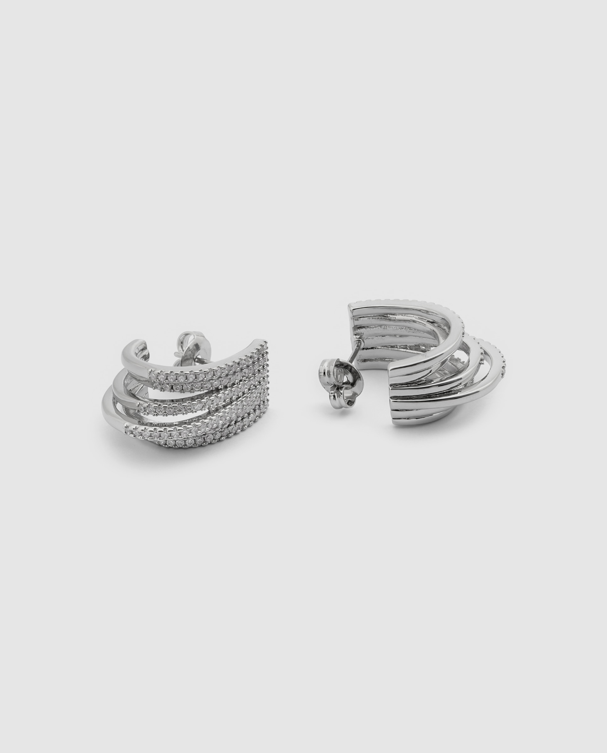 Brincos de Argola Deluxe Acabados em Prata com Zirconita Brilhante Prateado-6