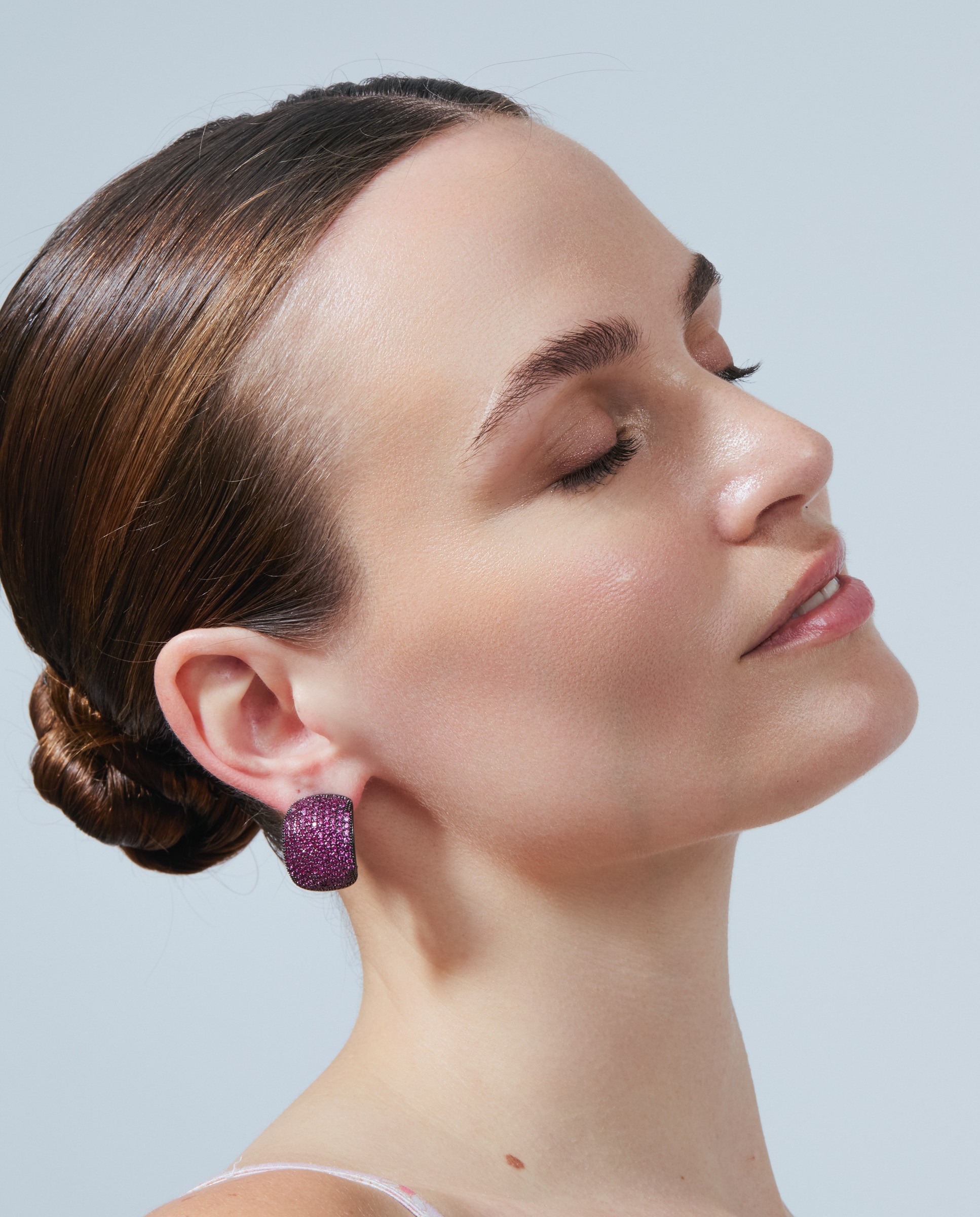 Brincos Deluxe Acabados em Prata com Zirconita Rubi Roxo-5
