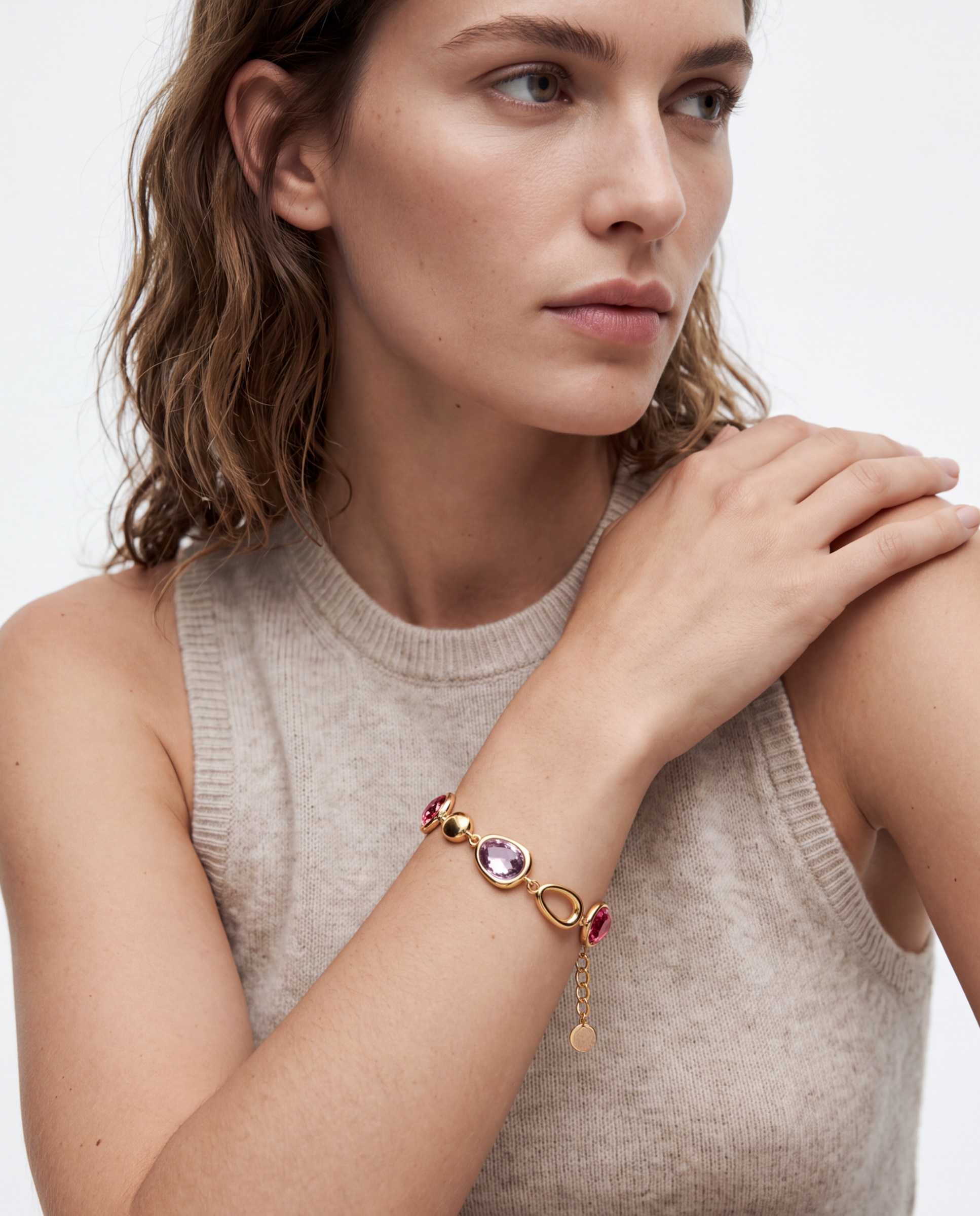 Pulseira com Elos Africa com Cristal Acabada em Ouro Amarelo de 18k Multicolor-2