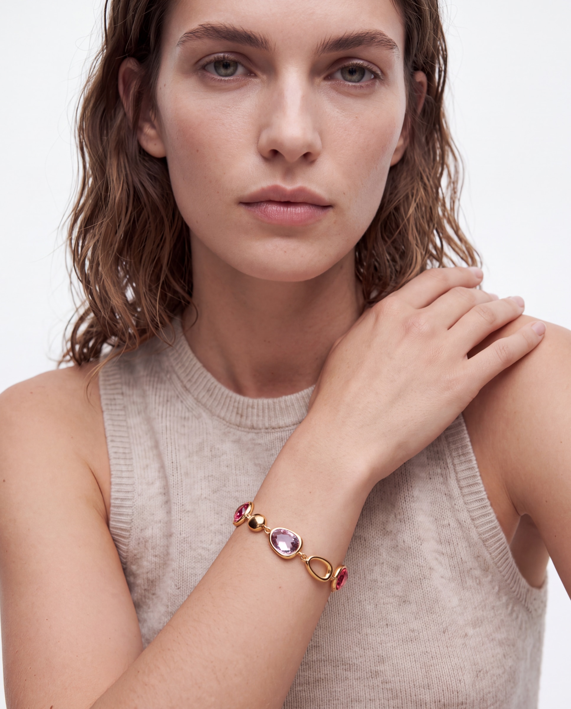 Pulseira com Elos Africa com Cristal Acabada em Ouro Amarelo de 18k Multicolor-5
