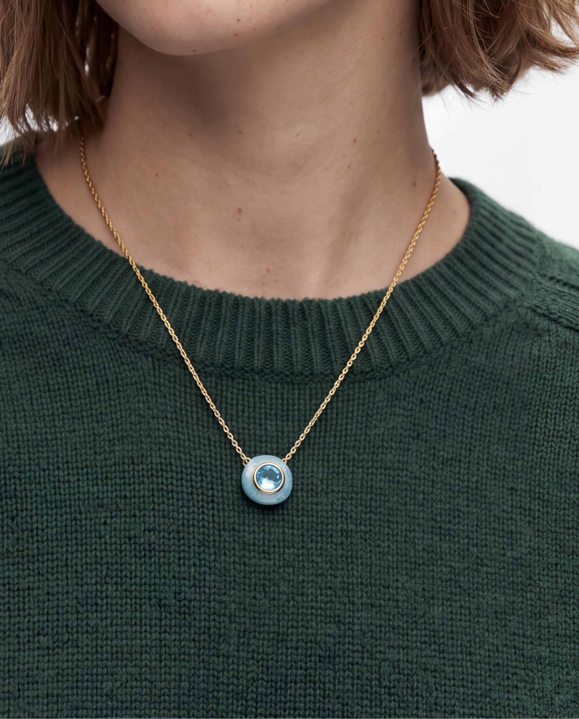 Colar Africa com Cristal Acabado em Ouro Amarelo de 18k Azul-4
