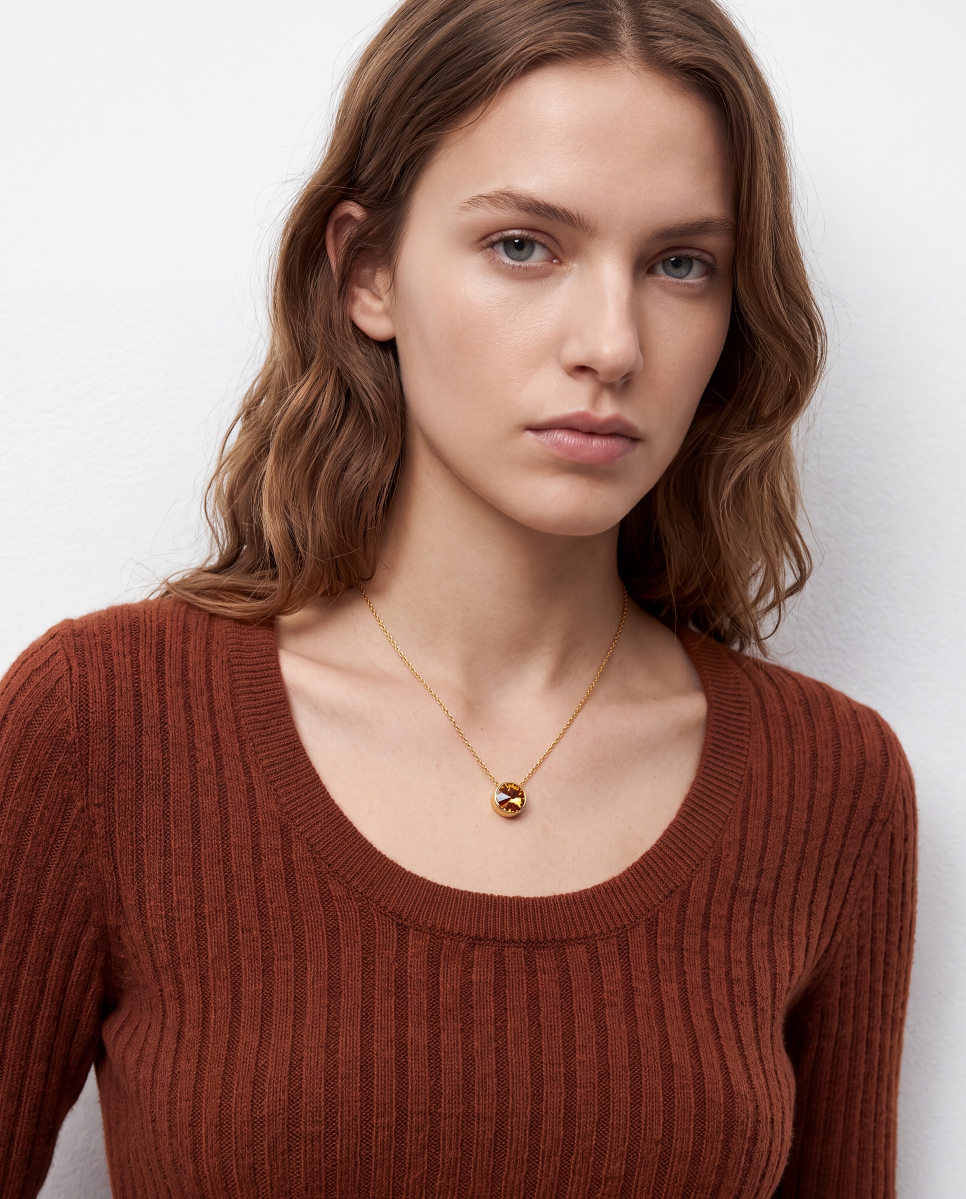 Colar Africa com Cristal Acabado em Ouro Amarelo de 18k Laranja-2