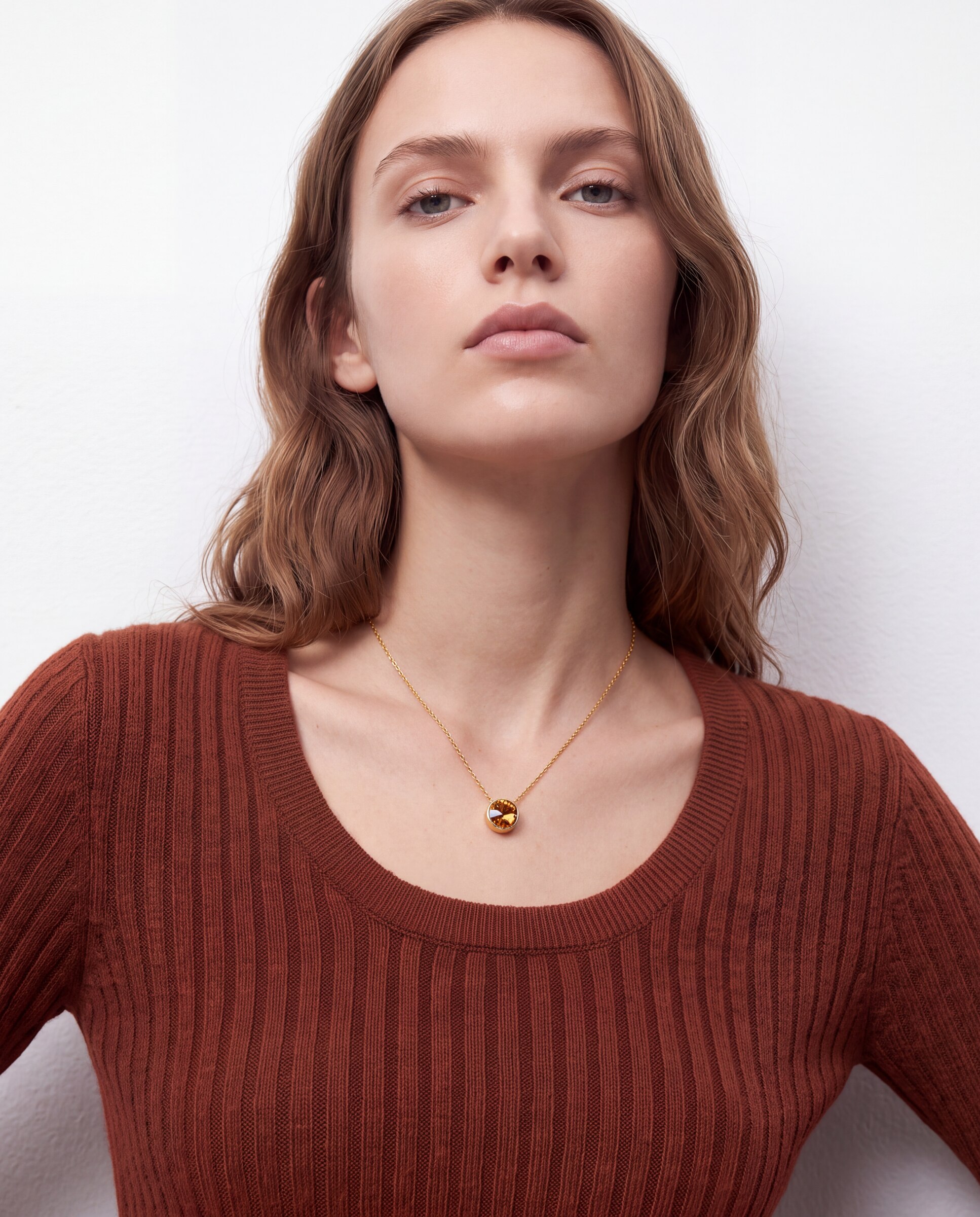 Colar Africa com Cristal Acabado em Ouro Amarelo de 18k Laranja-5