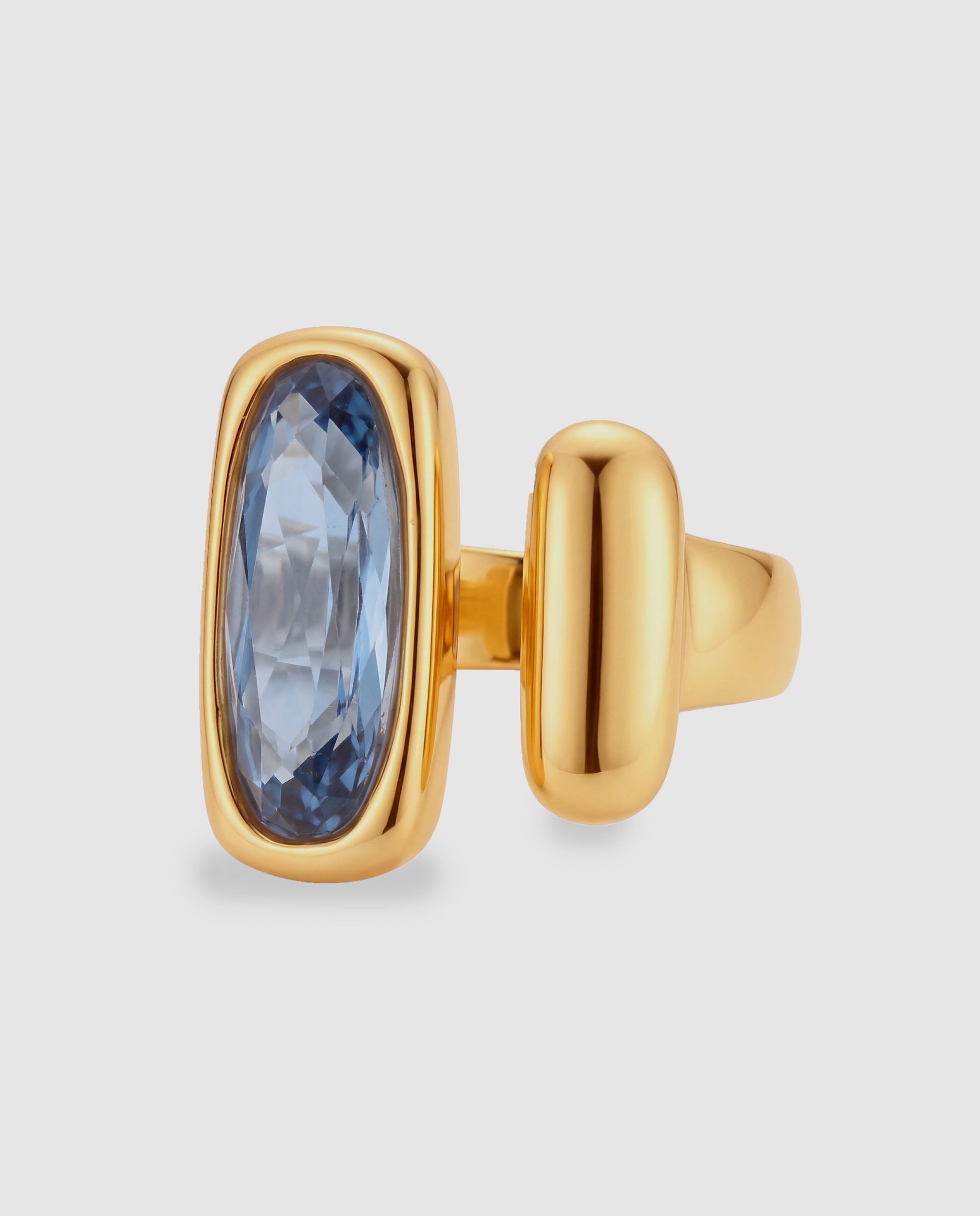 Anel Africa com Cristal Acabado em Ouro Amarelo de 18k Azul-6