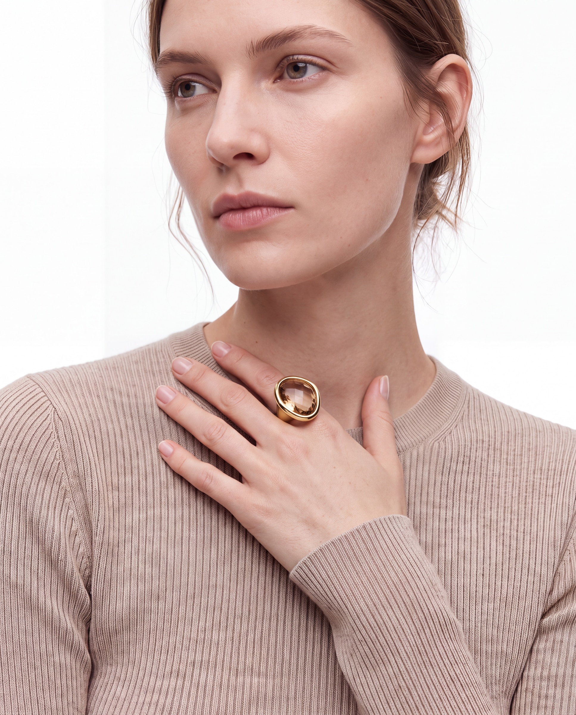 Anel Africa com Cristal Acabado em Ouro Amarelo de 18k Laranja-2