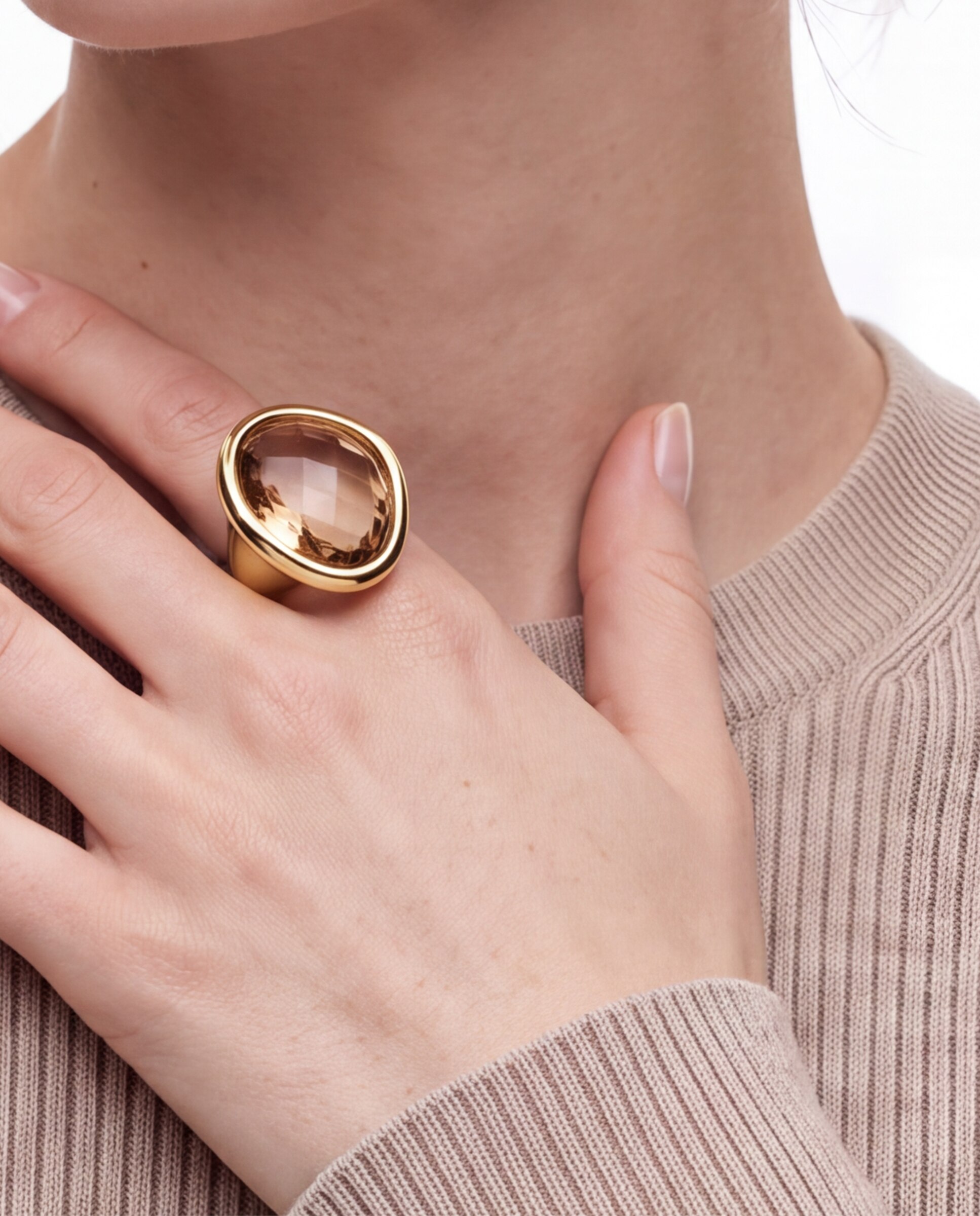 Anel Africa com Cristal Acabado em Ouro Amarelo de 18k Laranja-4