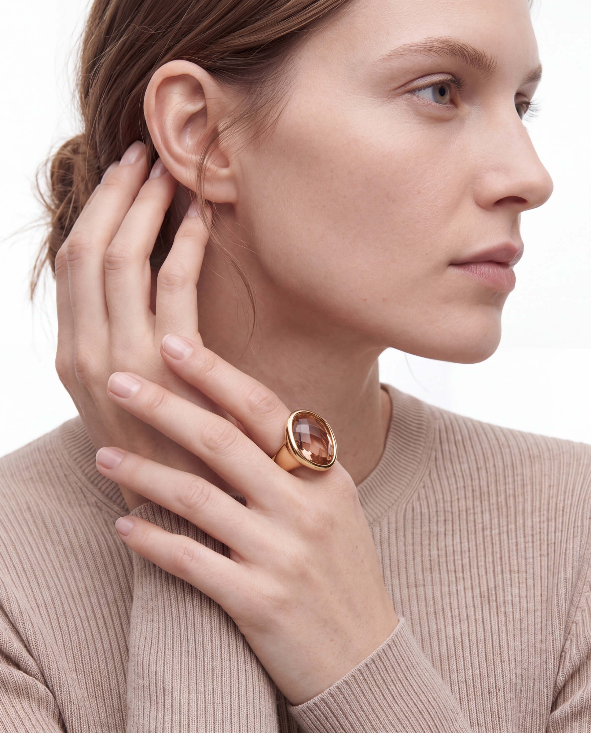 Anel Africa com Cristal Acabado em Ouro Amarelo de 18k Laranja-5
