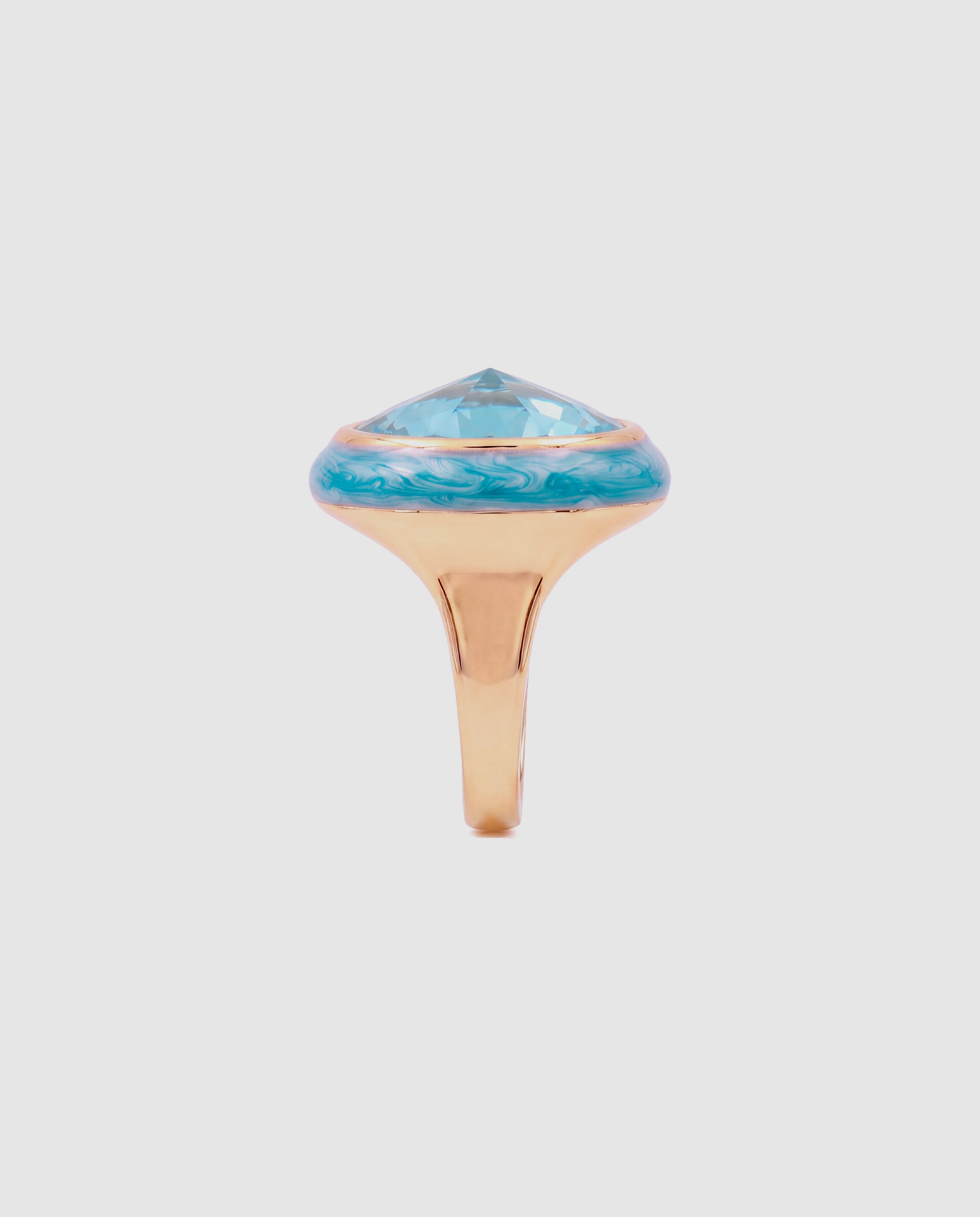 Anel Africa com Cristal Acabado em Ouro Amarelo de 18k Azul-3