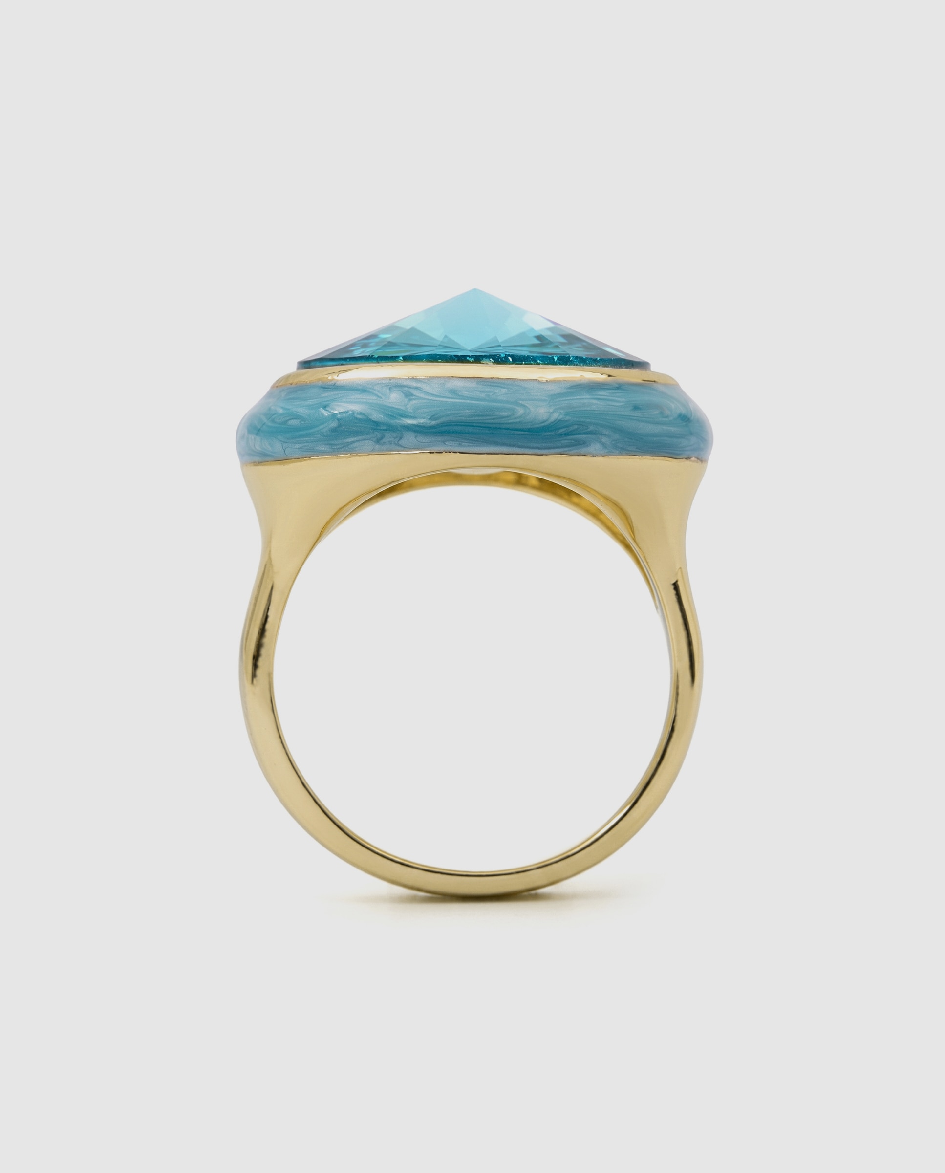 Anel Africa com Cristal Acabado em Ouro Amarelo de 18k Azul-7