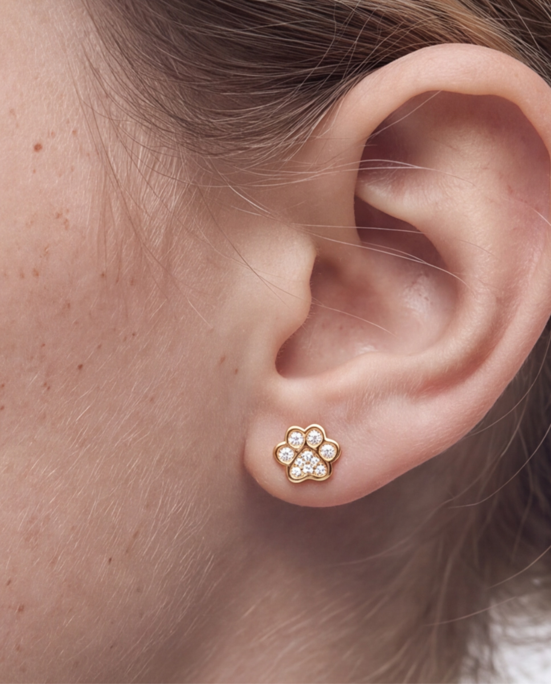 Brincos Kids de Prata de Lei 925 com Zirconita Brilhante em Ouro Amarelo de 18k Branco-4