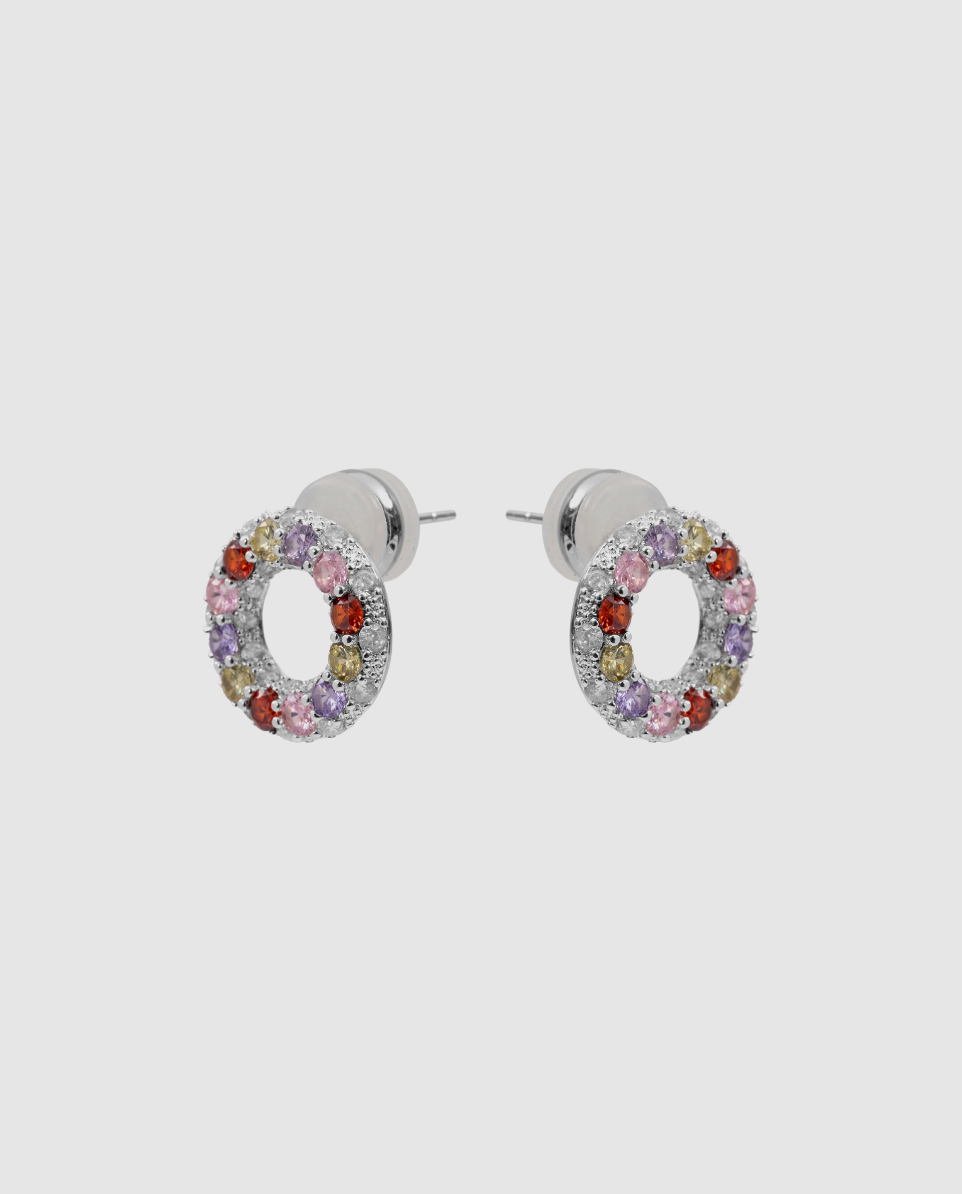 Brincos Basic com Zircônias e Acabamentos em Ródio Multicolor-3