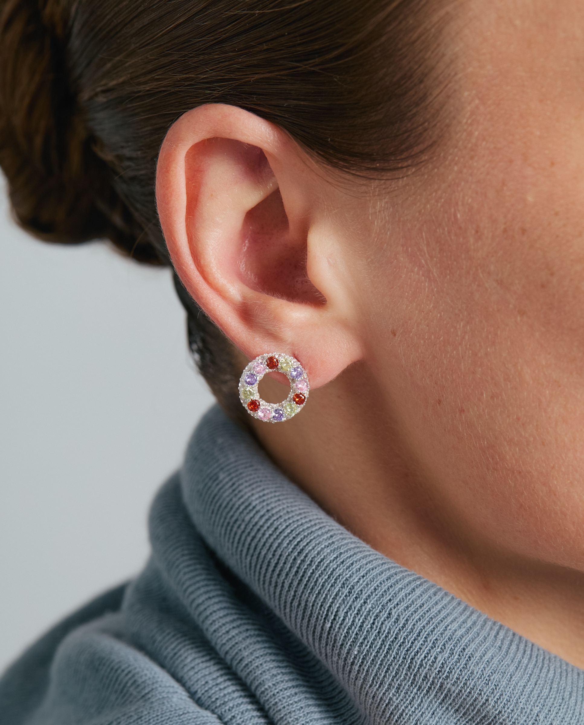 Brincos Basic com Zircônias e Acabamentos em Ródio Multicolor-4
