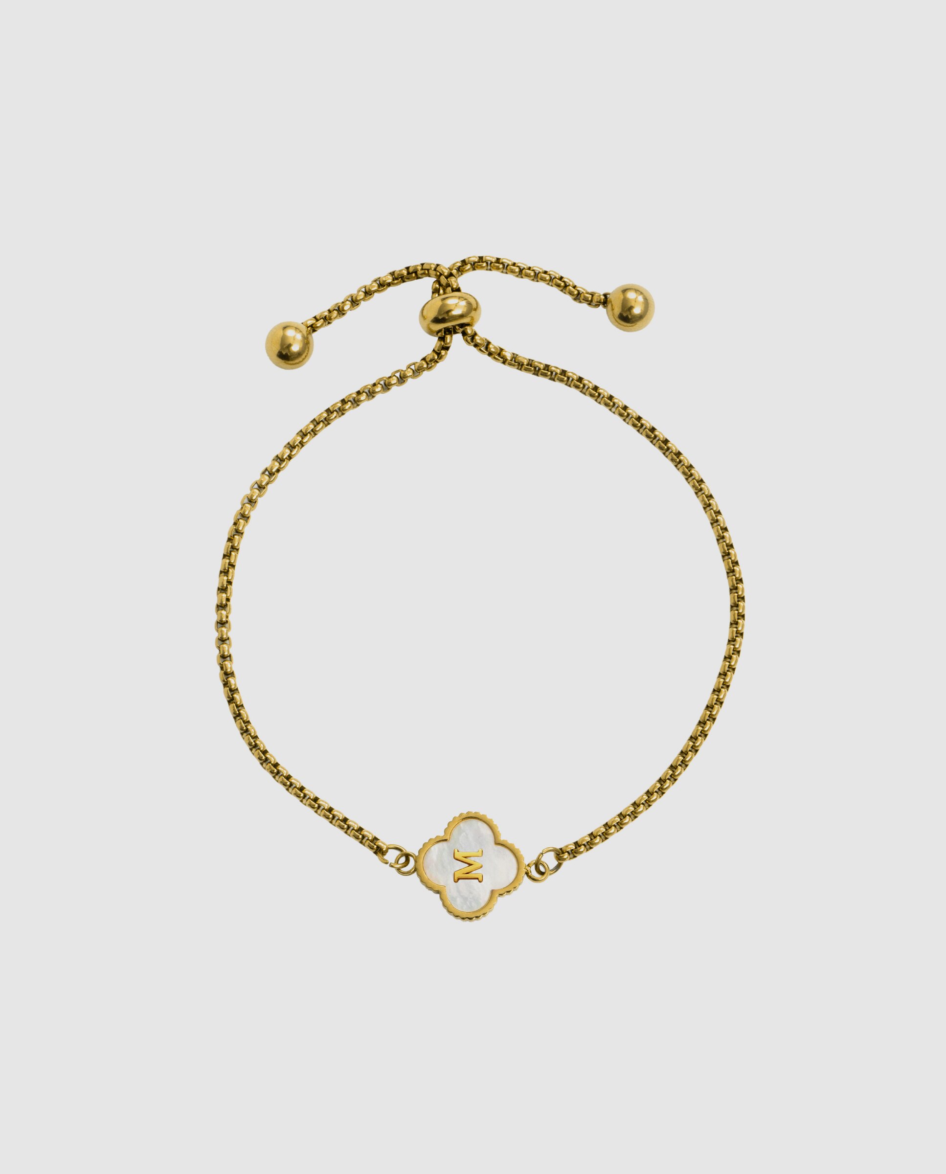 Pulseira de Corrente Letras de Aço com Madrepérola Acabada em Ouro de 18k Branco-3
