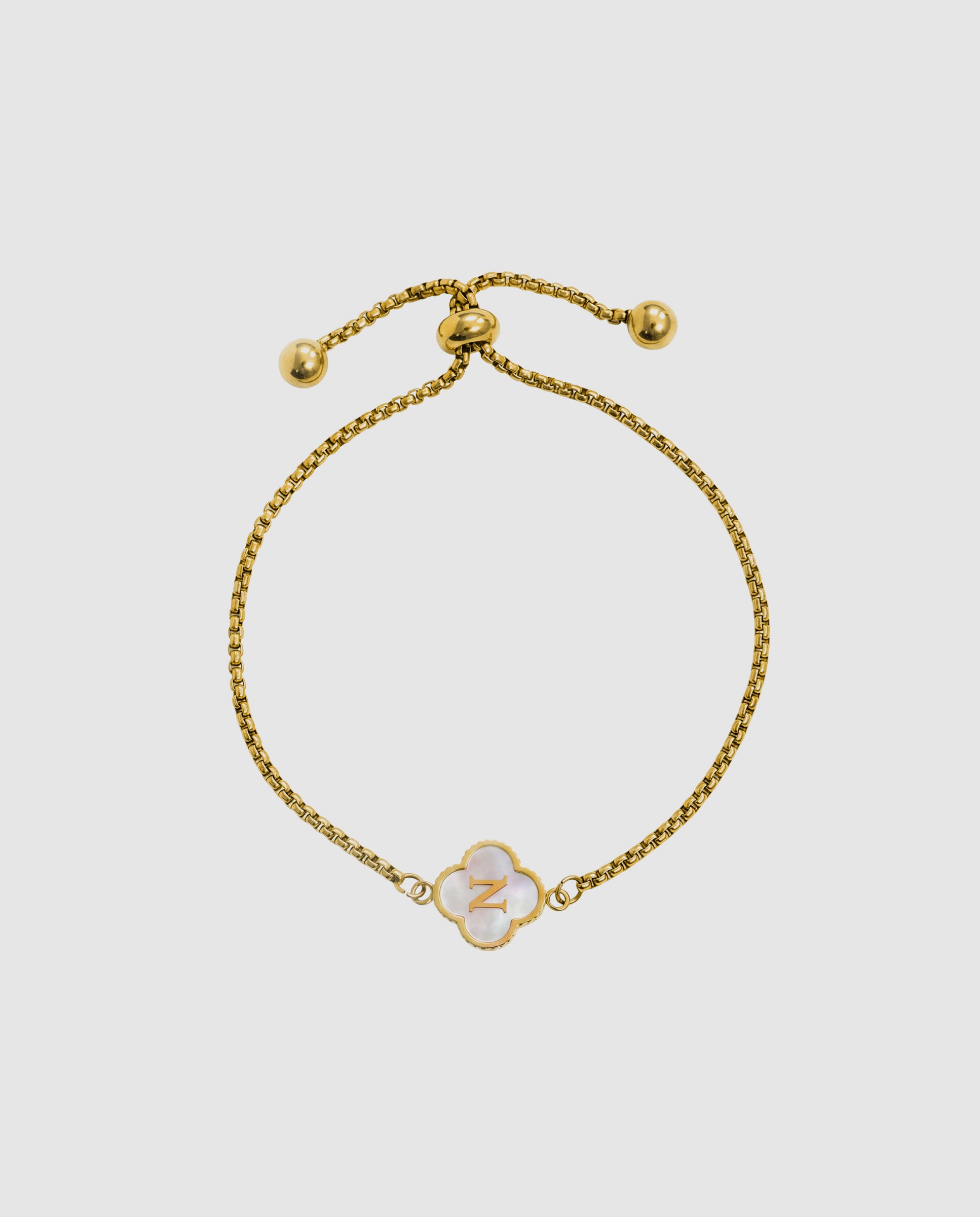 Pulseira de Corrente Letras de Aço com Madrepérola Acabada em Ouro de 18k Branco-3