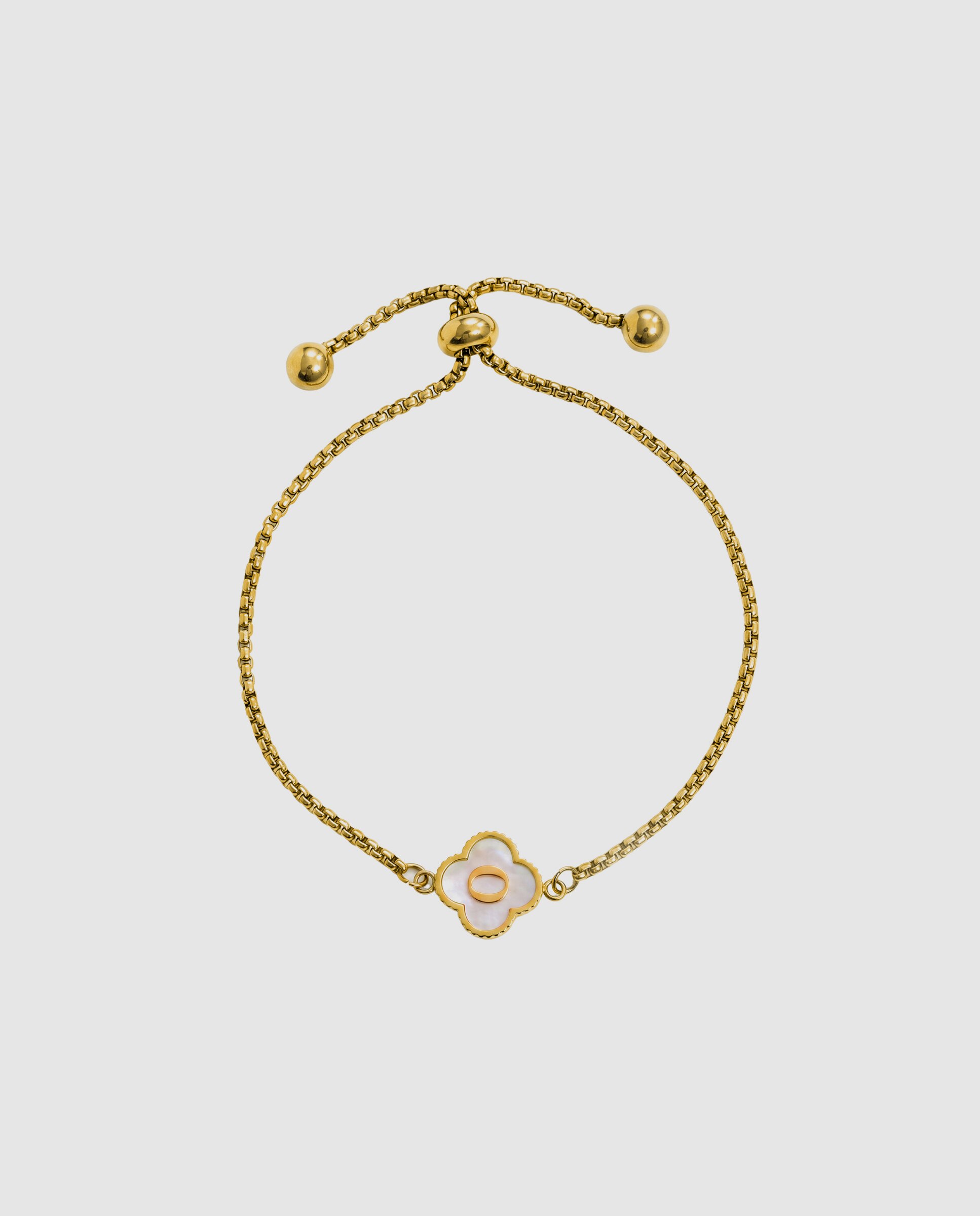 Pulseira de Corrente Letras de Aço com Madrepérola Acabada em Ouro de 18k Branco-3