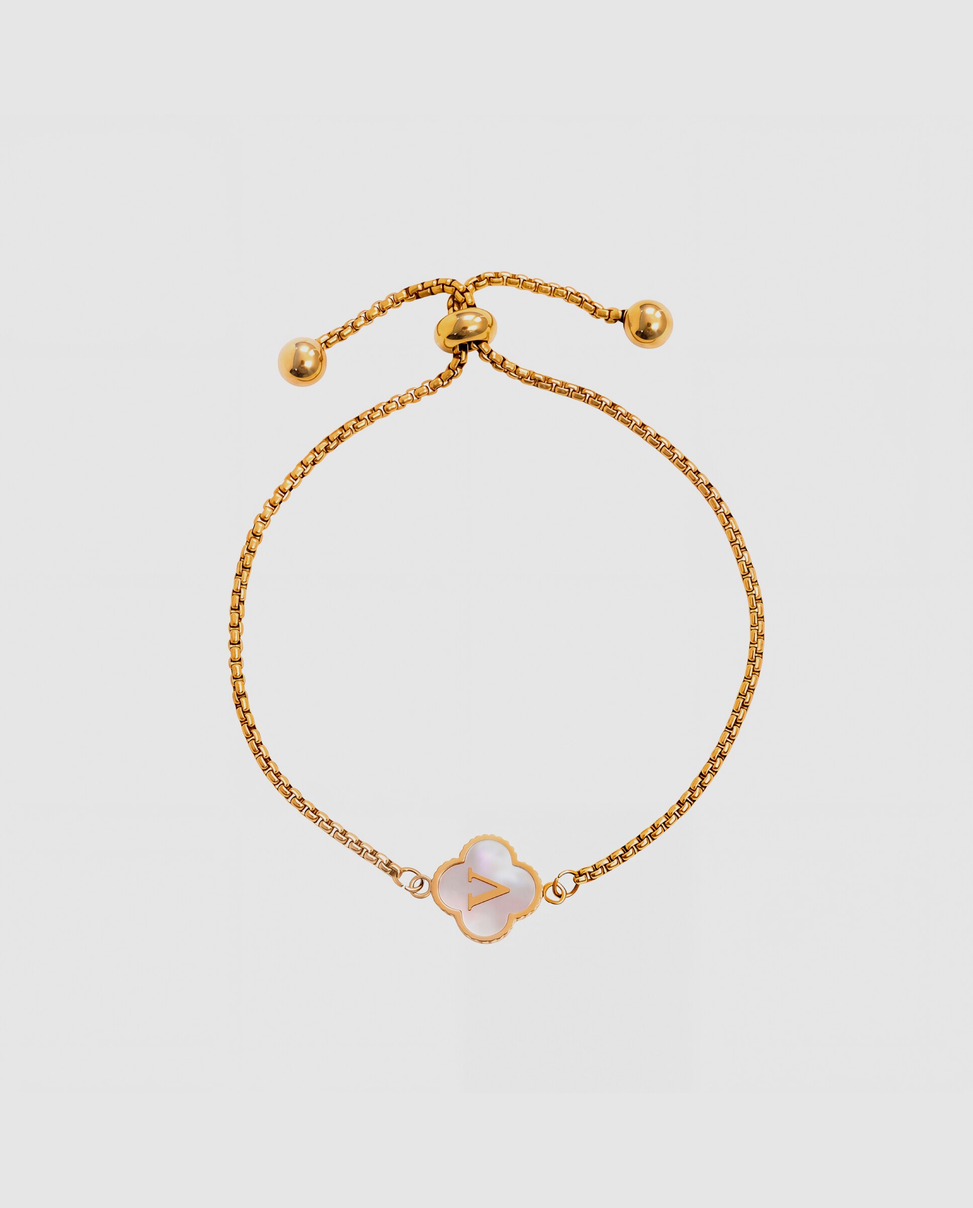 Pulseira de Corrente Letras de Aço com Madrepérola Acabada em Ouro de 18k Branco-3