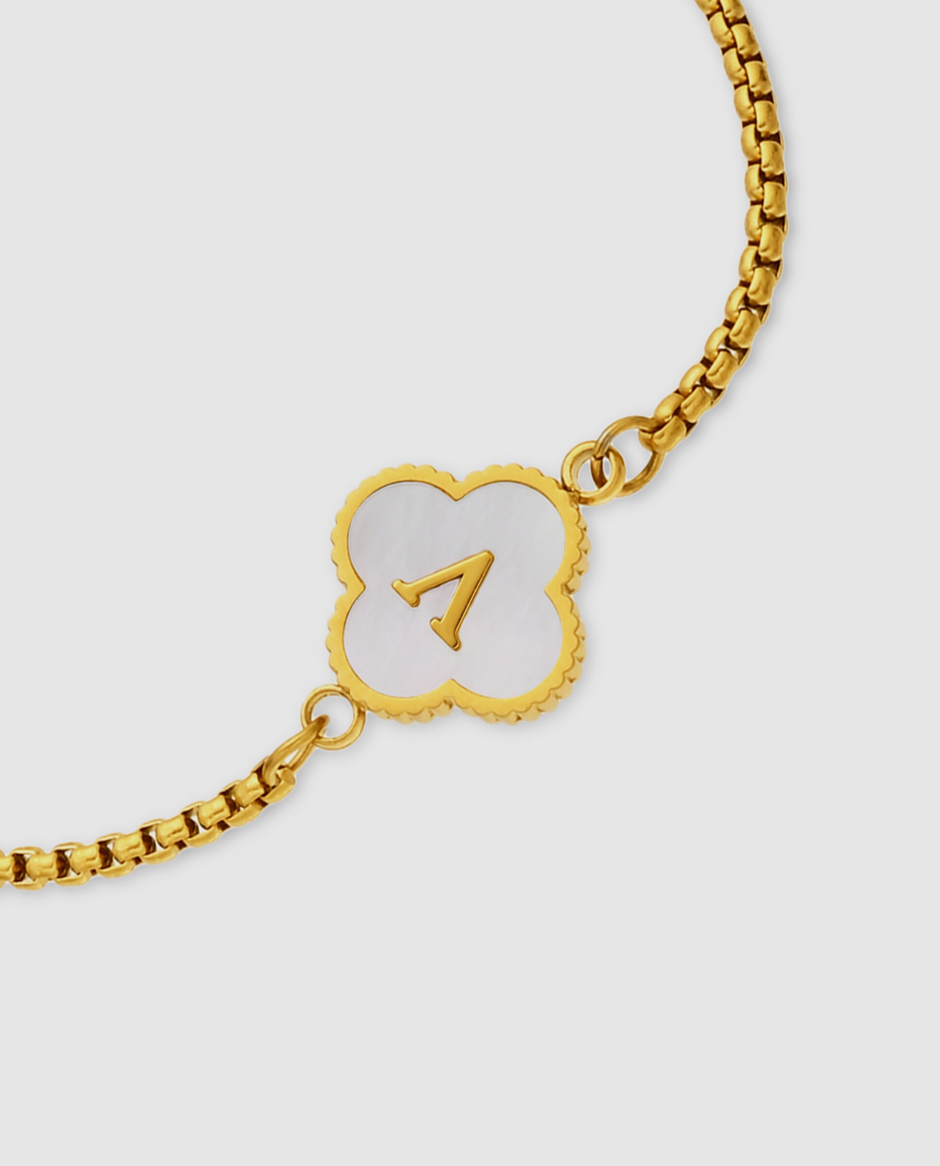 Pulseira de Corrente Letras de Aço com Madrepérola Acabada em Ouro de 18k Branco-6