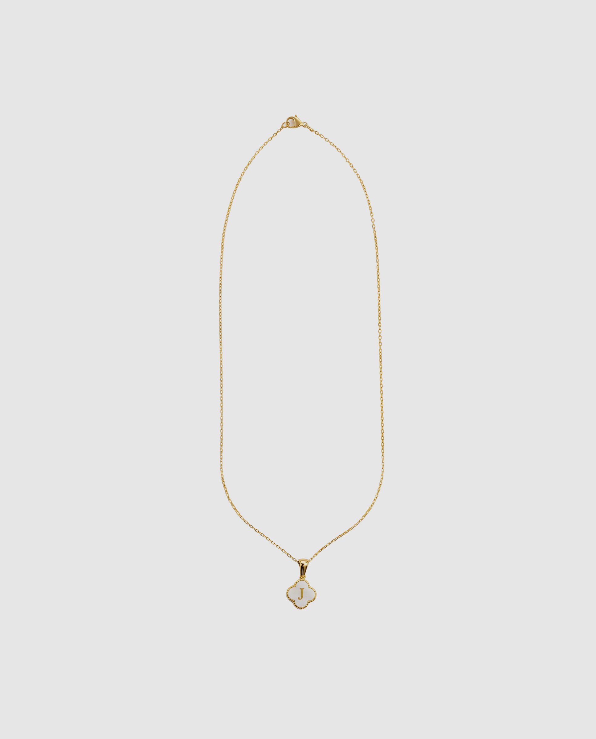 Colar Letras de Aço com Madrepérola Acabado em Ouro de 18k Branco-3