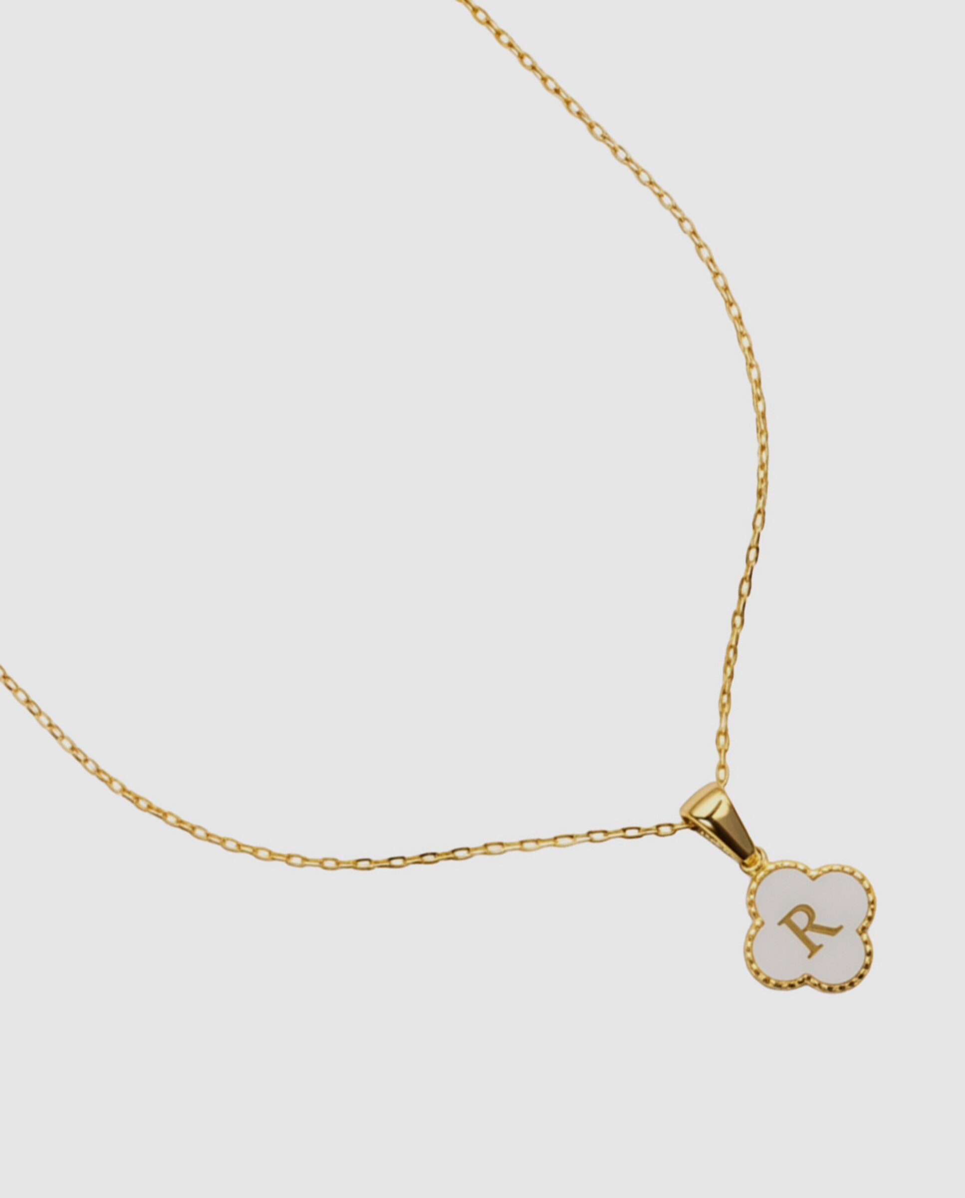 Colar Letras de Aço com Madrepérola Acabado em Ouro de 18k Branco-6