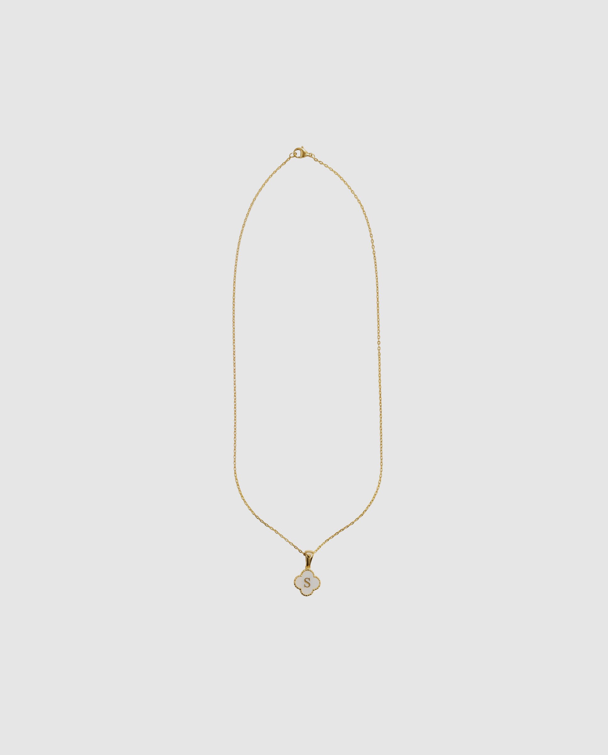Colar Letras de Aço com Madrepérola Acabado em Ouro de 18k Branco-3