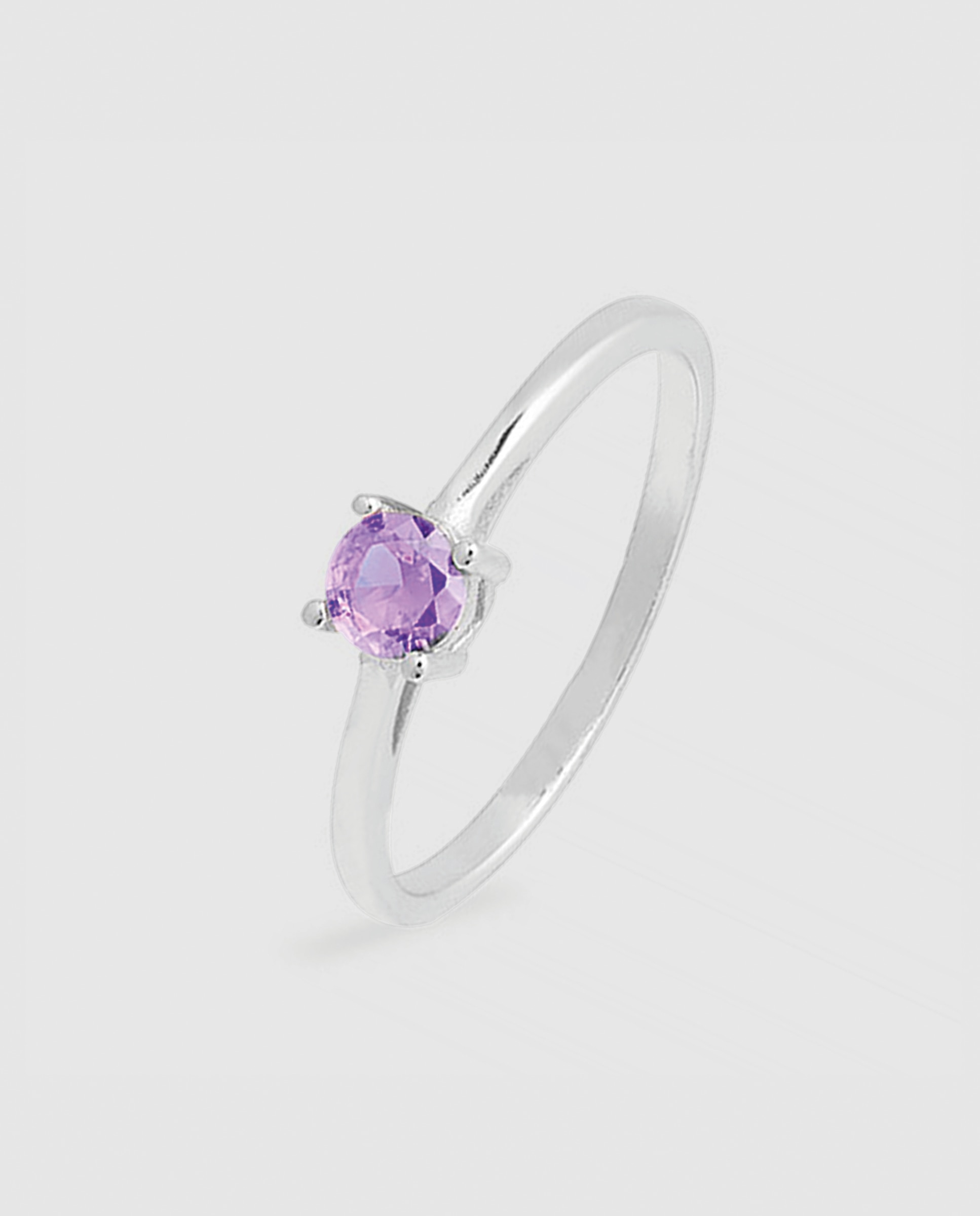 Anel Happy Gems de Prata de Lei 925 com Acabamento em Ródio com Zirconita Ametista Prata-1