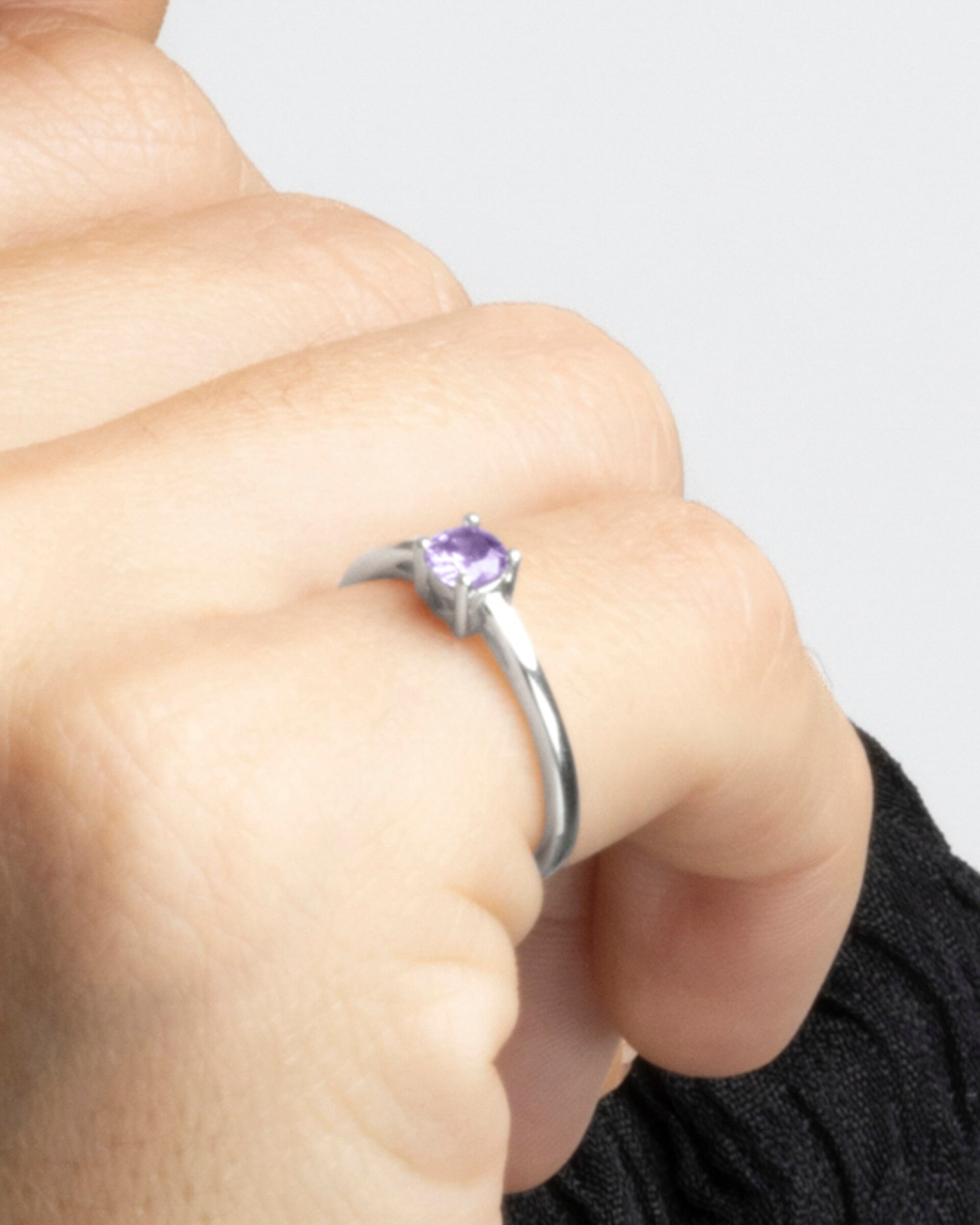 Anel Happy Gems de Prata de Lei 925 com Acabamento em Ródio com Zirconita Ametista Prata-3