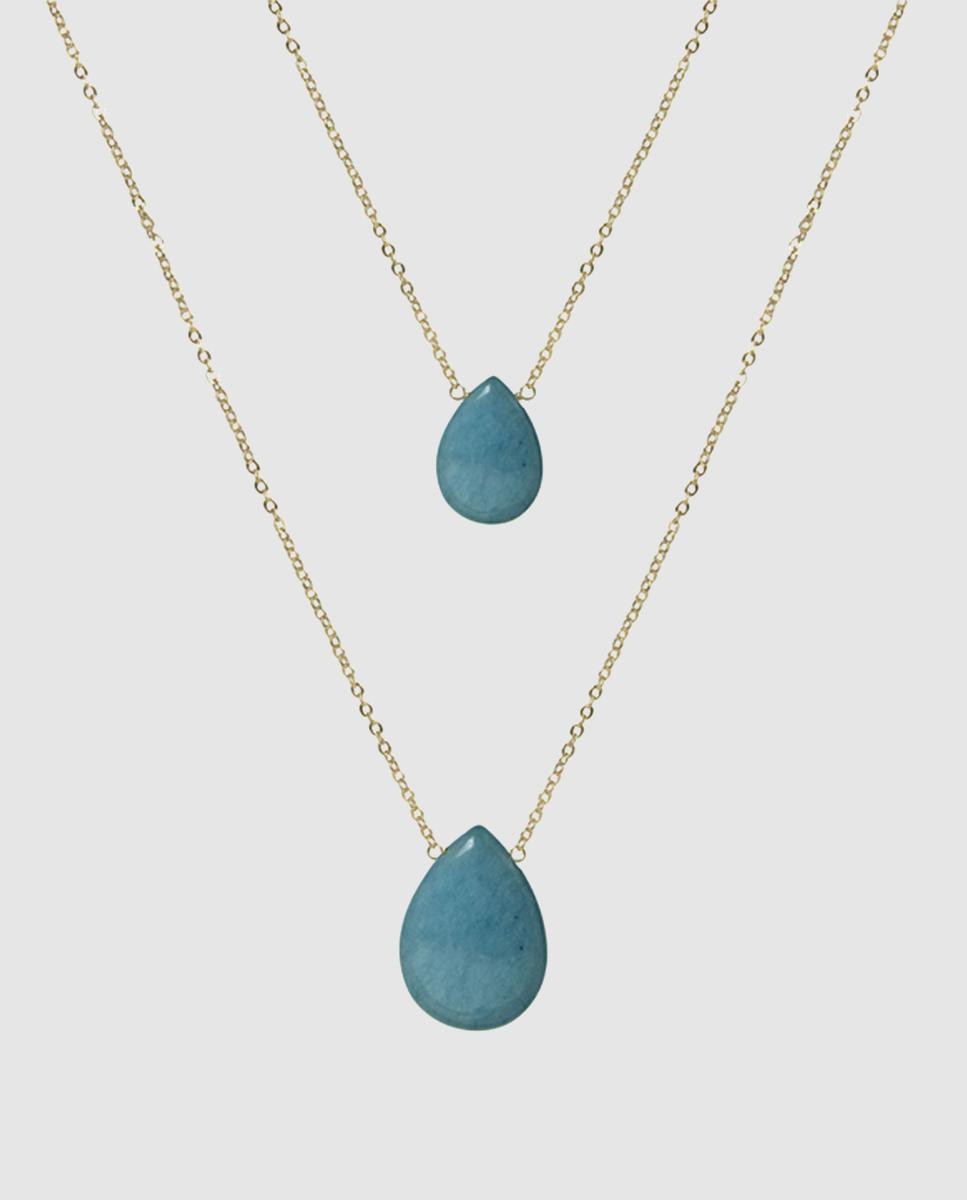 Colar África Moda Acabado em Ouro Amarelo de 18 Quilates com Ágata Azul Ouro-1