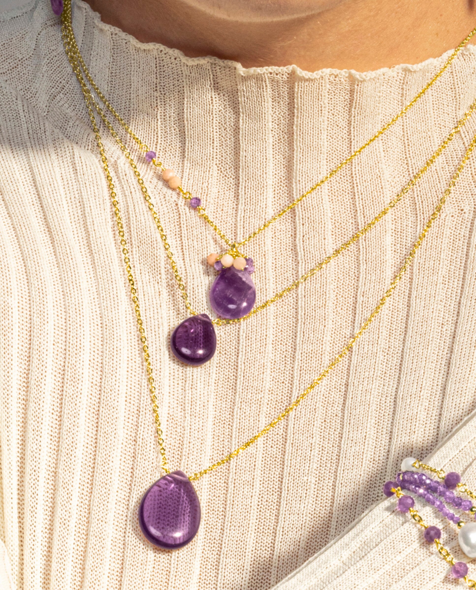 Colar África Moda Acabado em Ouro Amarelo de 18 Quilates com Ametista Natural Roxo-3