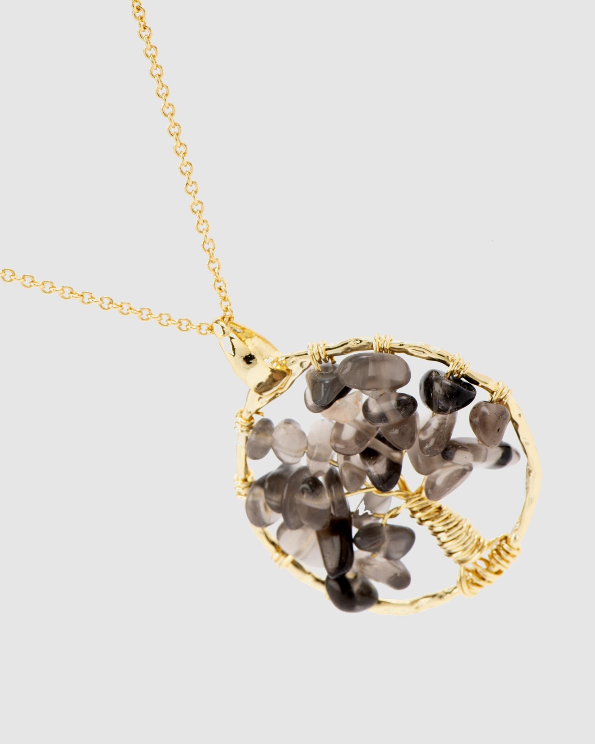 Colar África Moda Acabado em Ouro Amarelo de 18 Quilates com Quartzo Fumado Cristal de Rocha Ouro-2