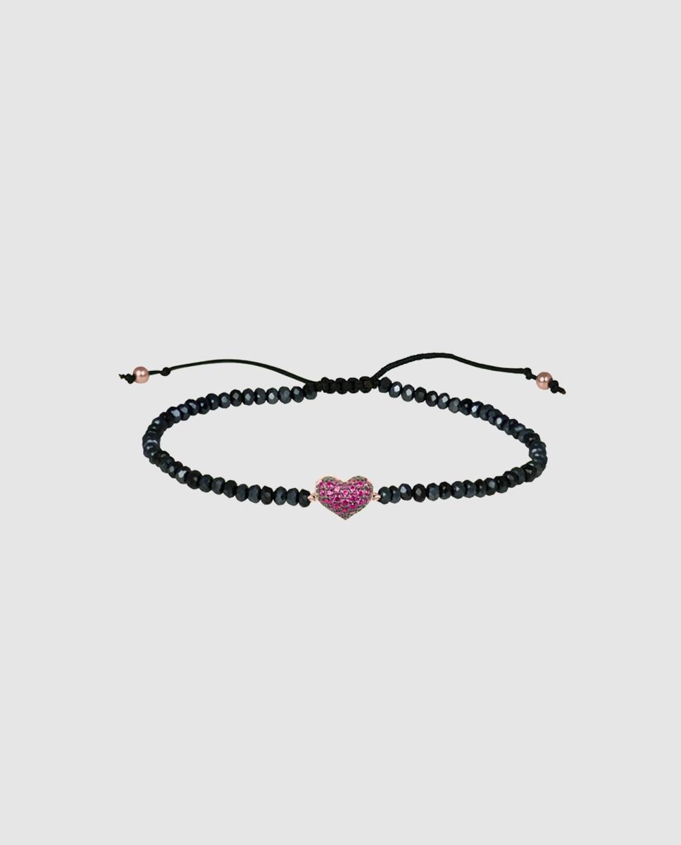 Pulseira de Cordão e Fio Pide Un Deseo de Prata de Lei 925 Acabada em Ouro Rosa de 18 Quilates com Zirconita Rubi Preto / Rosa-1