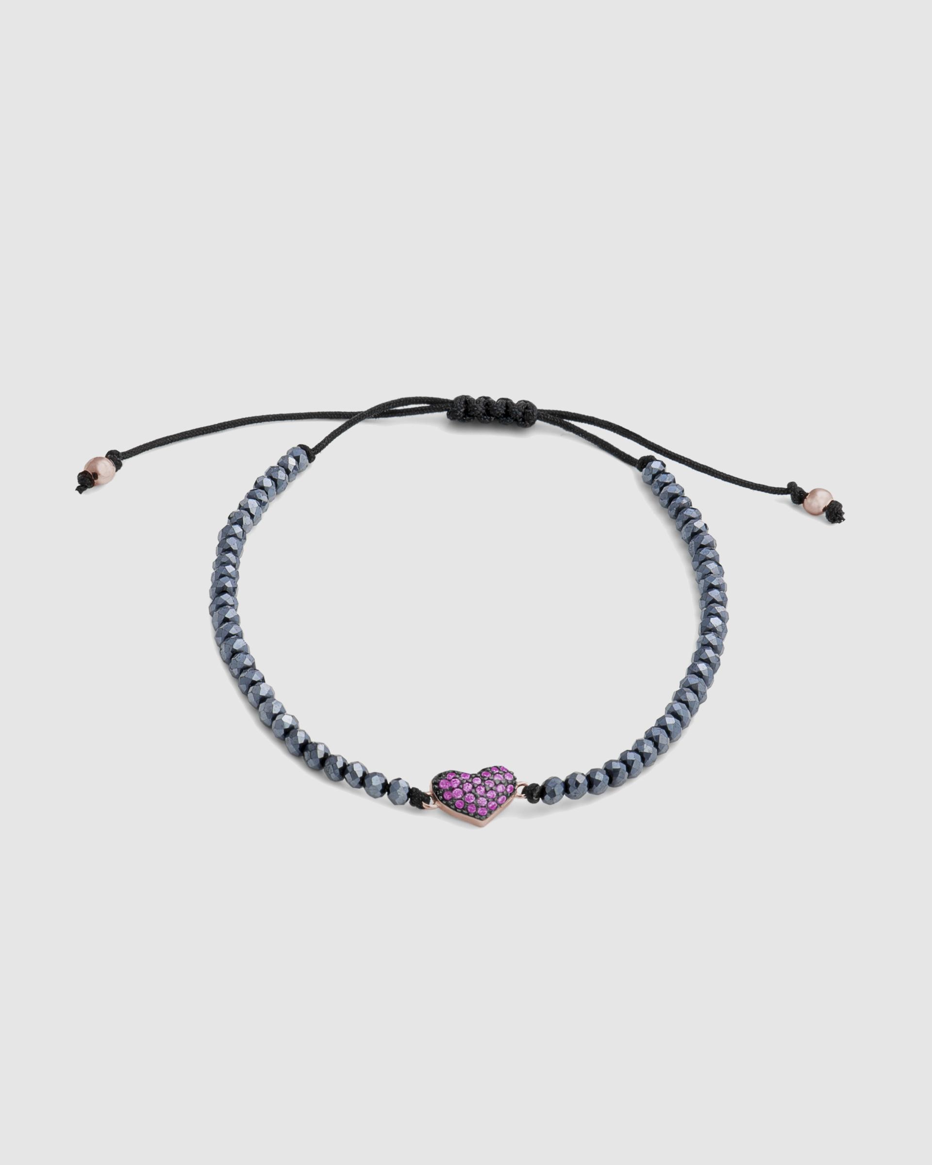 Pulseira de Cordão e Fio Pide Un Deseo de Prata de Lei 925 Acabada em Ouro Rosa de 18 Quilates com Zirconita Rubi Preto / Rosa-3