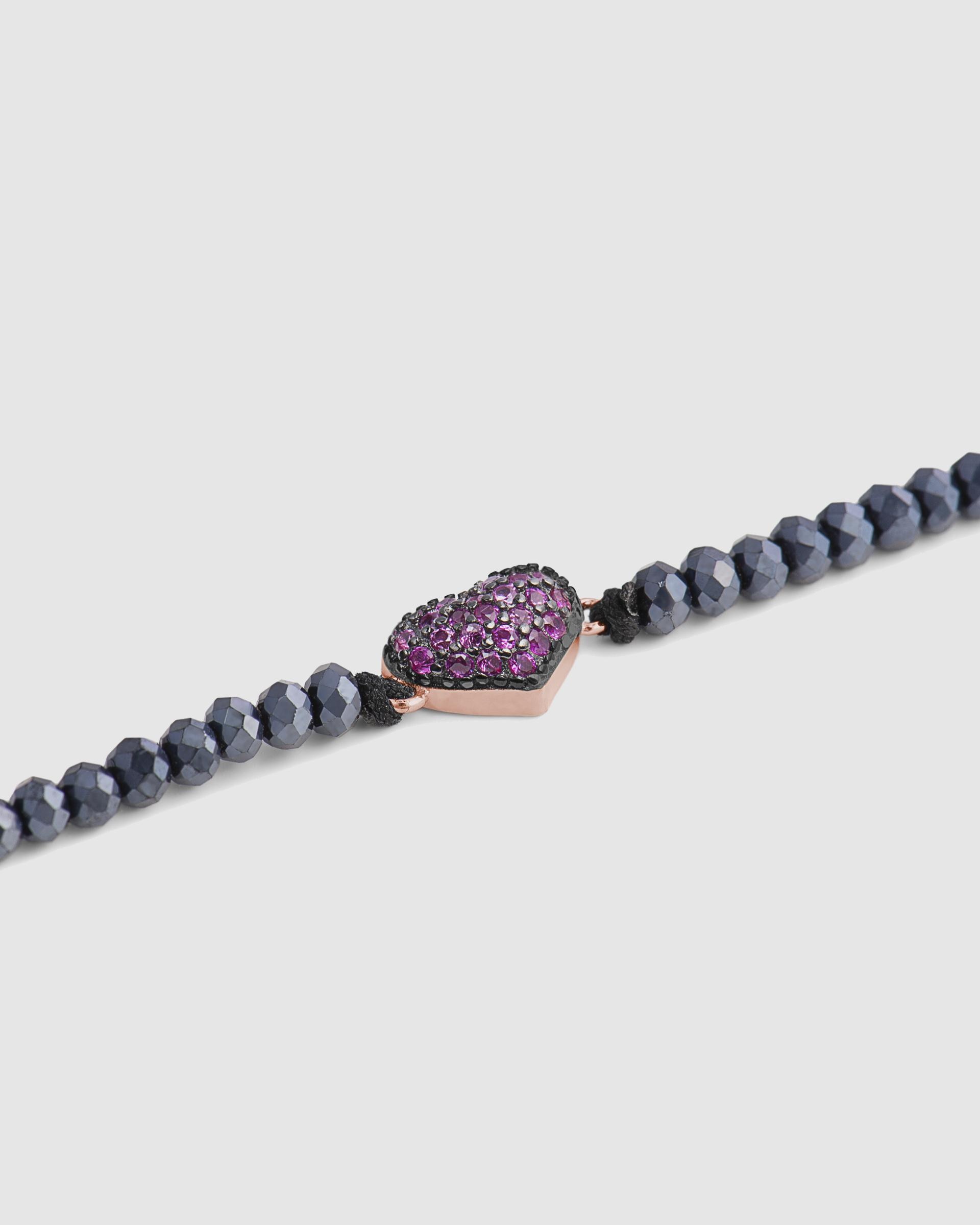 Pulseira de Cordão e Fio Pide Un Deseo de Prata de Lei 925 Acabada em Ouro Rosa de 18 Quilates com Zirconita Rubi Preto / Rosa-6
