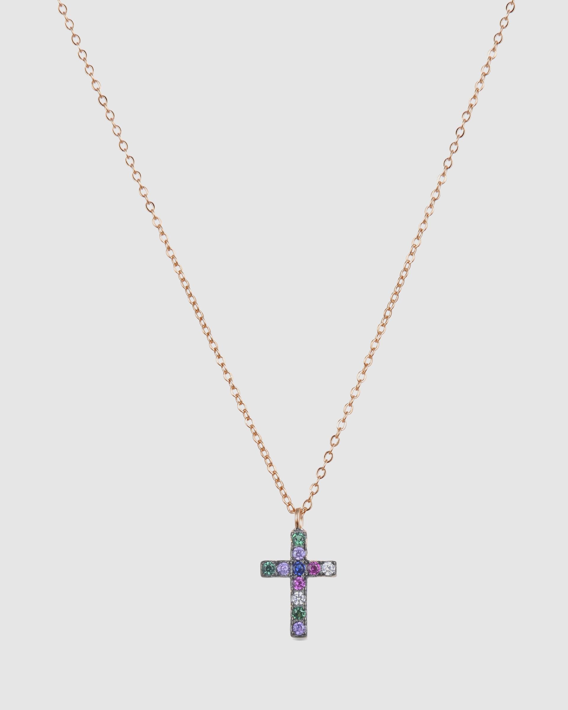 Colar Trendy de Prata de Lei 925 com Acabamento em Ouro Rosa de 18 Quilates e Zirconita Multicolor Multicolor-1