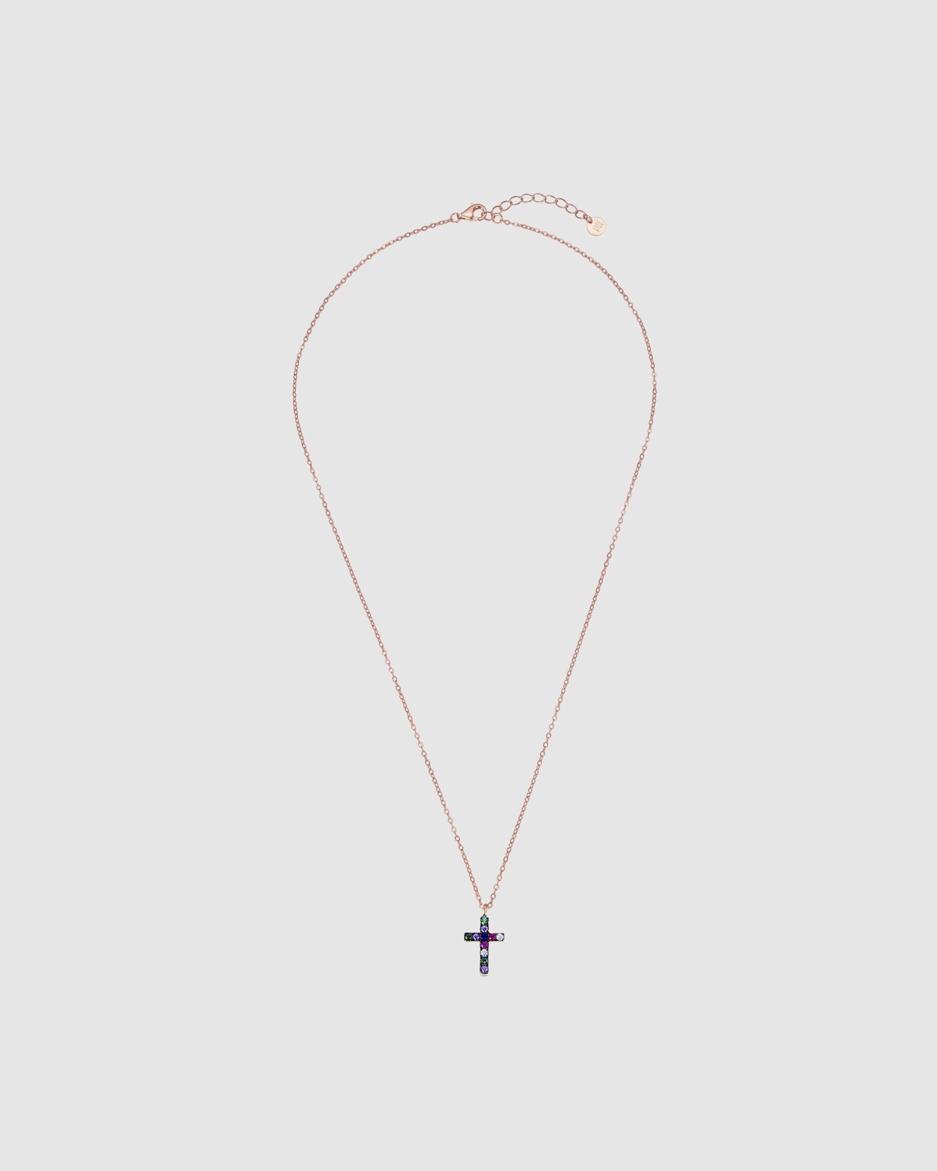 Colar Trendy de Prata de Lei 925 com Acabamento em Ouro Rosa de 18 Quilates e Zirconita Multicolor Multicolor-3
