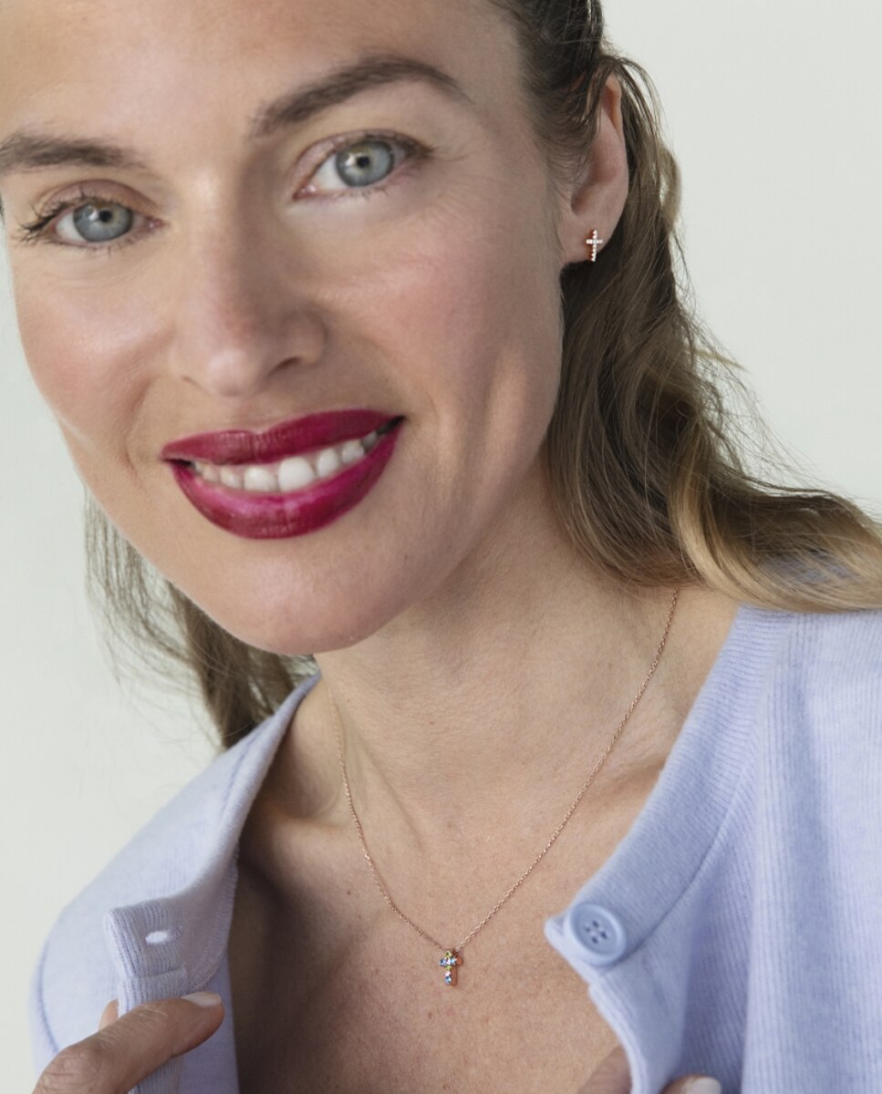 Colar Trendy de Prata de Lei 925 com Acabamento em Ouro Rosa de 18 Quilates e Zirconita Multicolor Multicolor-5