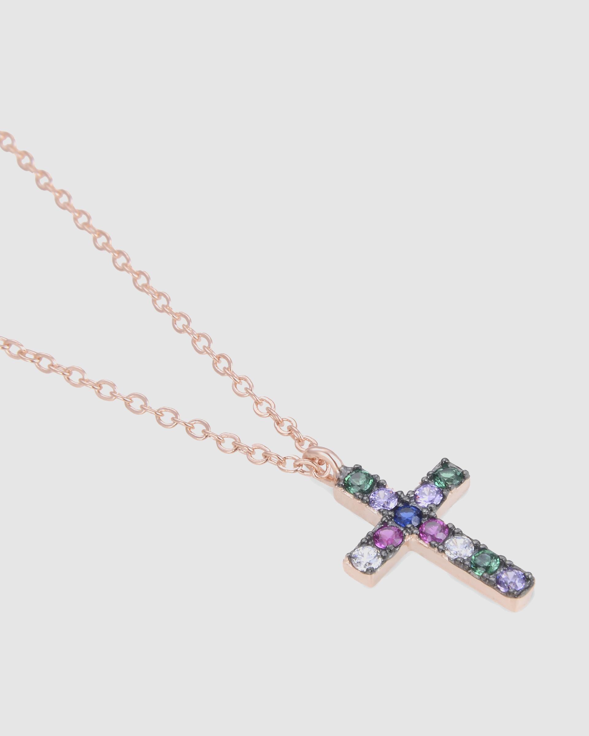Colar Trendy de Prata de Lei 925 com Acabamento em Ouro Rosa de 18 Quilates e Zirconita Multicolor Multicolor-6