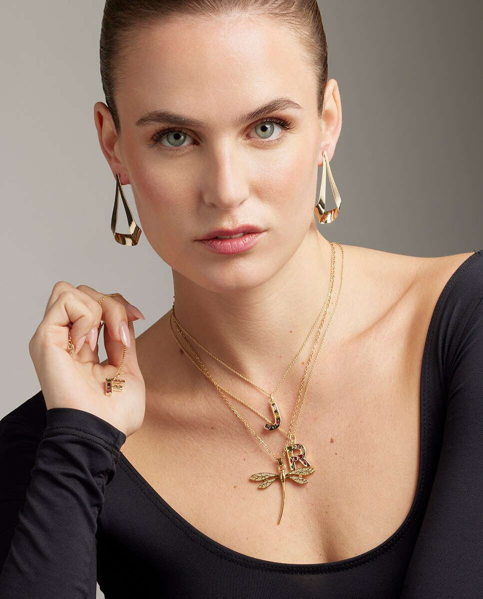 Brincos Compridos com Acabamento em Ouro Amarelo de 18 Quilates Ouro-2