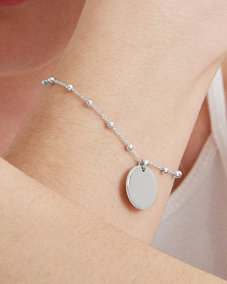Pulseira de Corrente Grava a Tua Joia de Prata de Lei 925 Acabada em Ródio Prata-4