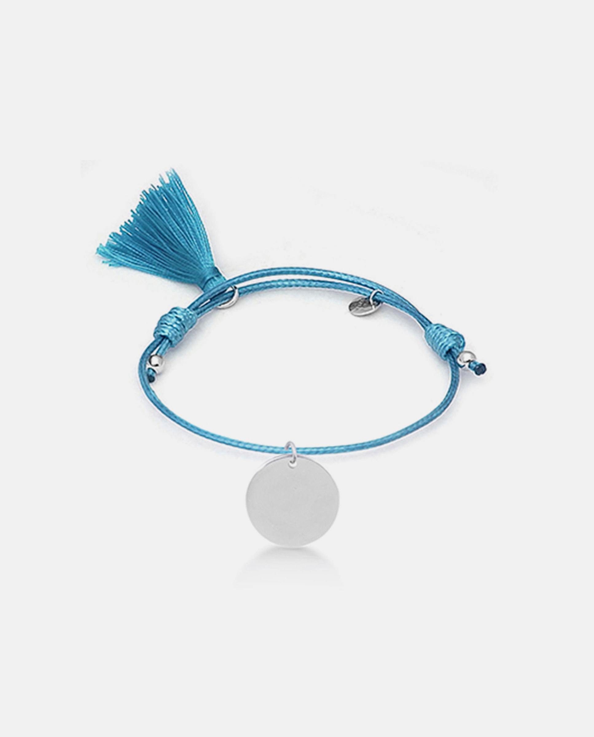 Pulseira de Corrente Grava a Tua Jóia de Prata de Lei 925 Acabada em Ródio com Algodão Azul Prata-1