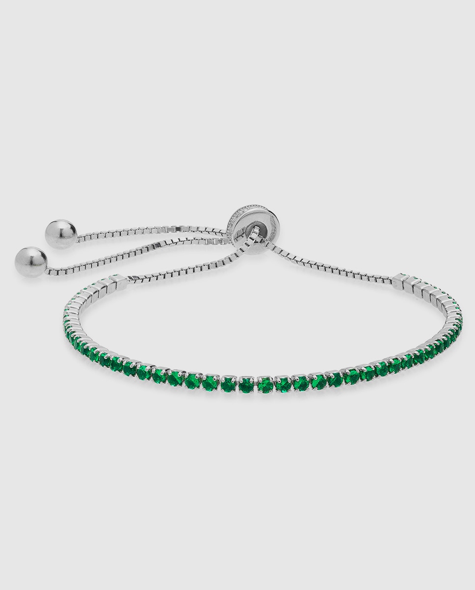 Pulseira de Corrente Atelier de Prata de Lei 925 Acabada em Ródio com Zirconita Esmeralda Prata-1