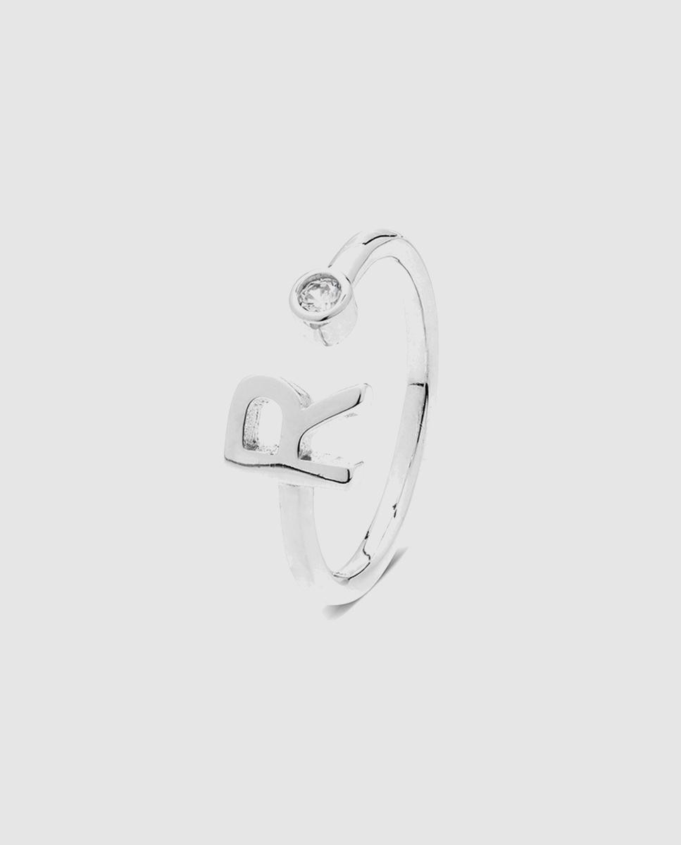 Anel Ajustável Alphabet de Prata de Lei 925 com Acabamento em Ródio e Zirconita Brilhante Prata-1
