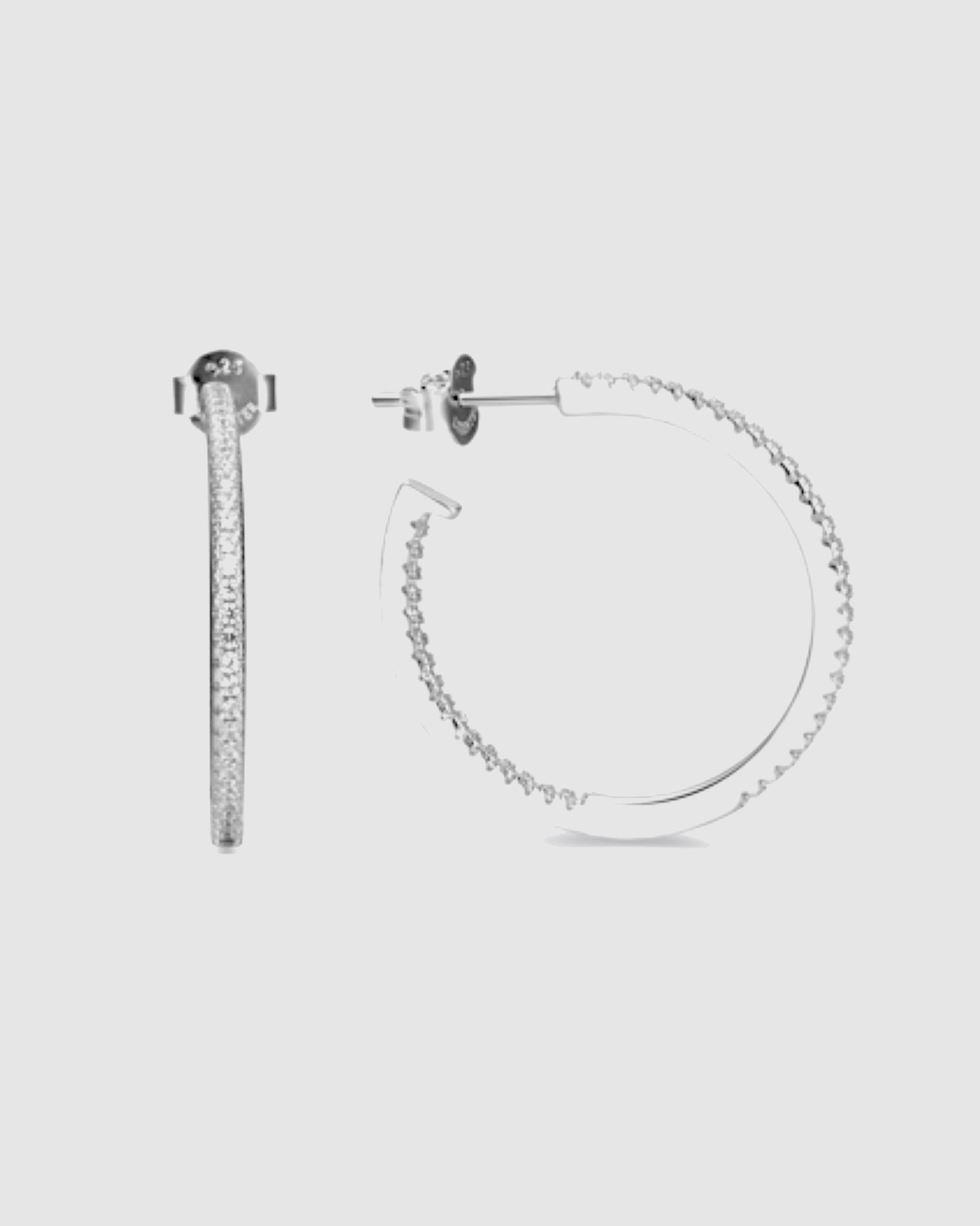 Brincos de Argola Momentos para Brilhar de Prata de Lei 925 com Acabamento em Ródio e Zirconita Brilhante Prata-1