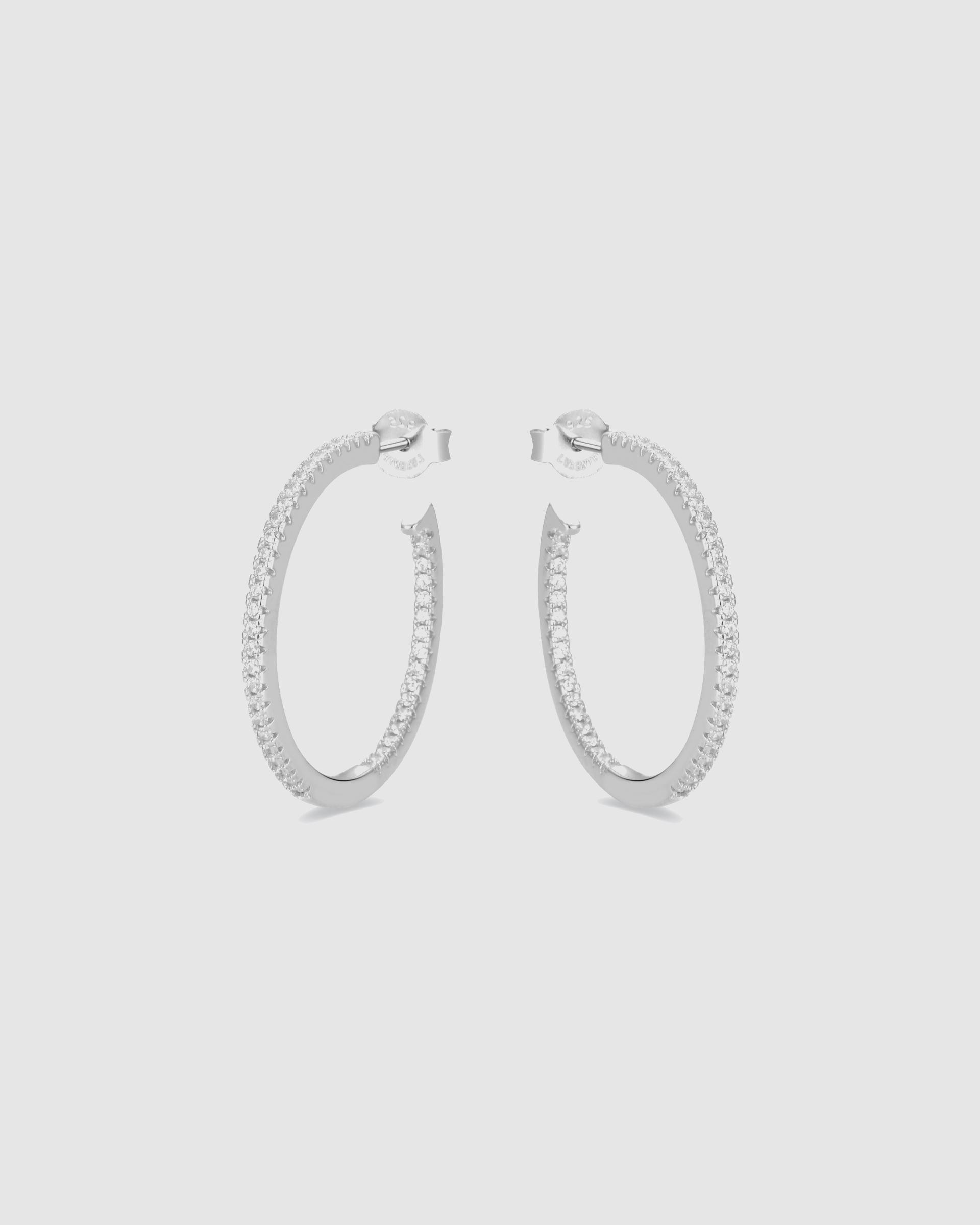 Brincos de Argola Momentos para Brilhar de Prata de Lei 925 com Acabamento em Ródio e Zirconita Brilhante Prata-3