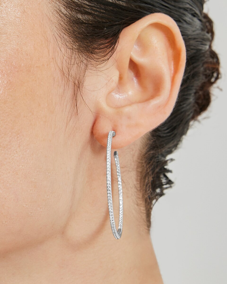 Brincos de Argola Momentos para Brilhar de Prata de Lei 925 com Acabamento em Ródio e Zirconita Brilhante Prata-4