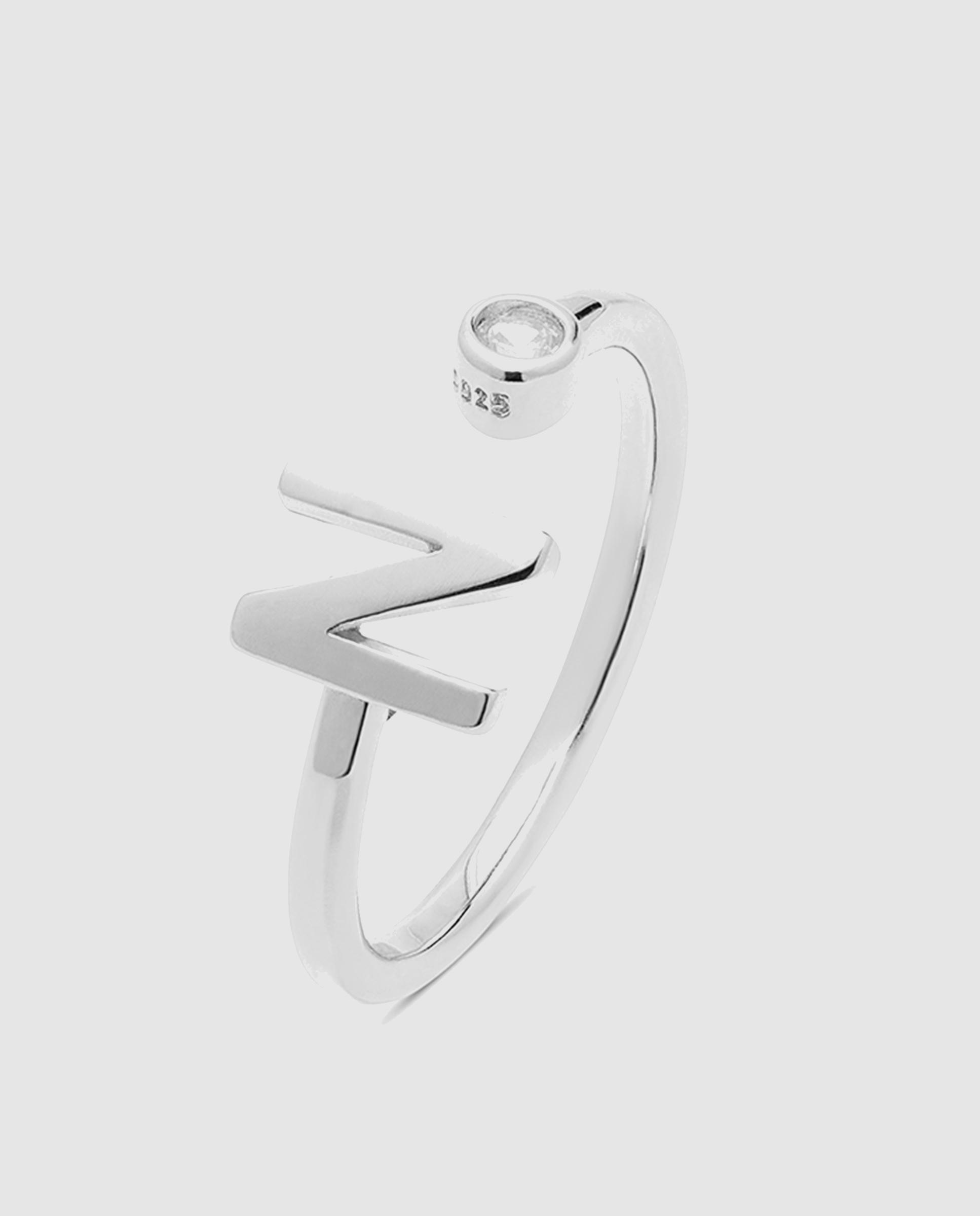 Anel Ajustável Alphabet de Prata de Lei 925 com Acabamento em Ródio e Zirconita Brilhante Prata-1