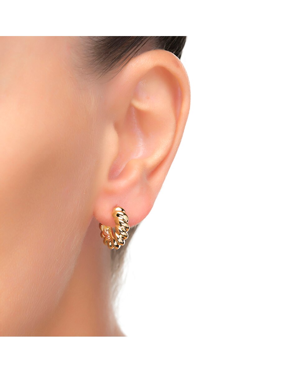 Brincos Basic de Argola com Acabamentos em Ouro Amarelo de 18 Quilates Ouro-2