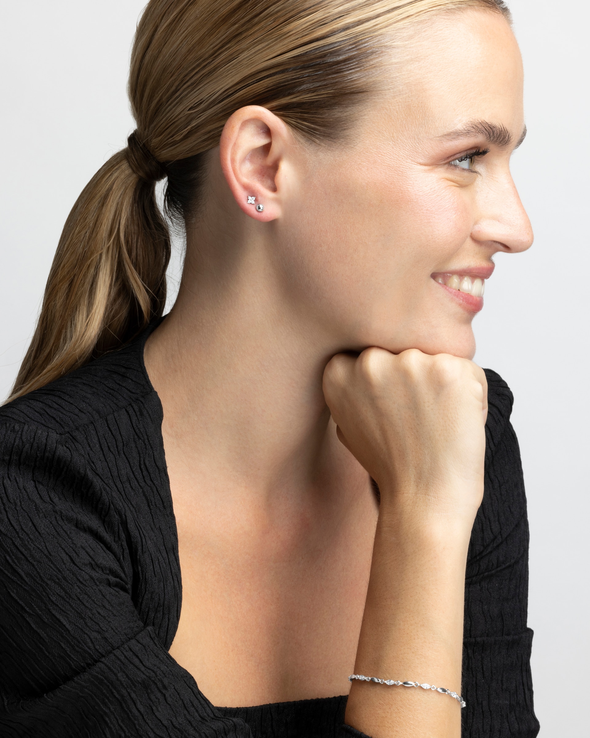 Piercing Personalizável de Prata de Lei 925 com Acabamento em Ródio e Zirconita Brilhante Prata brilhante / Transparente-4