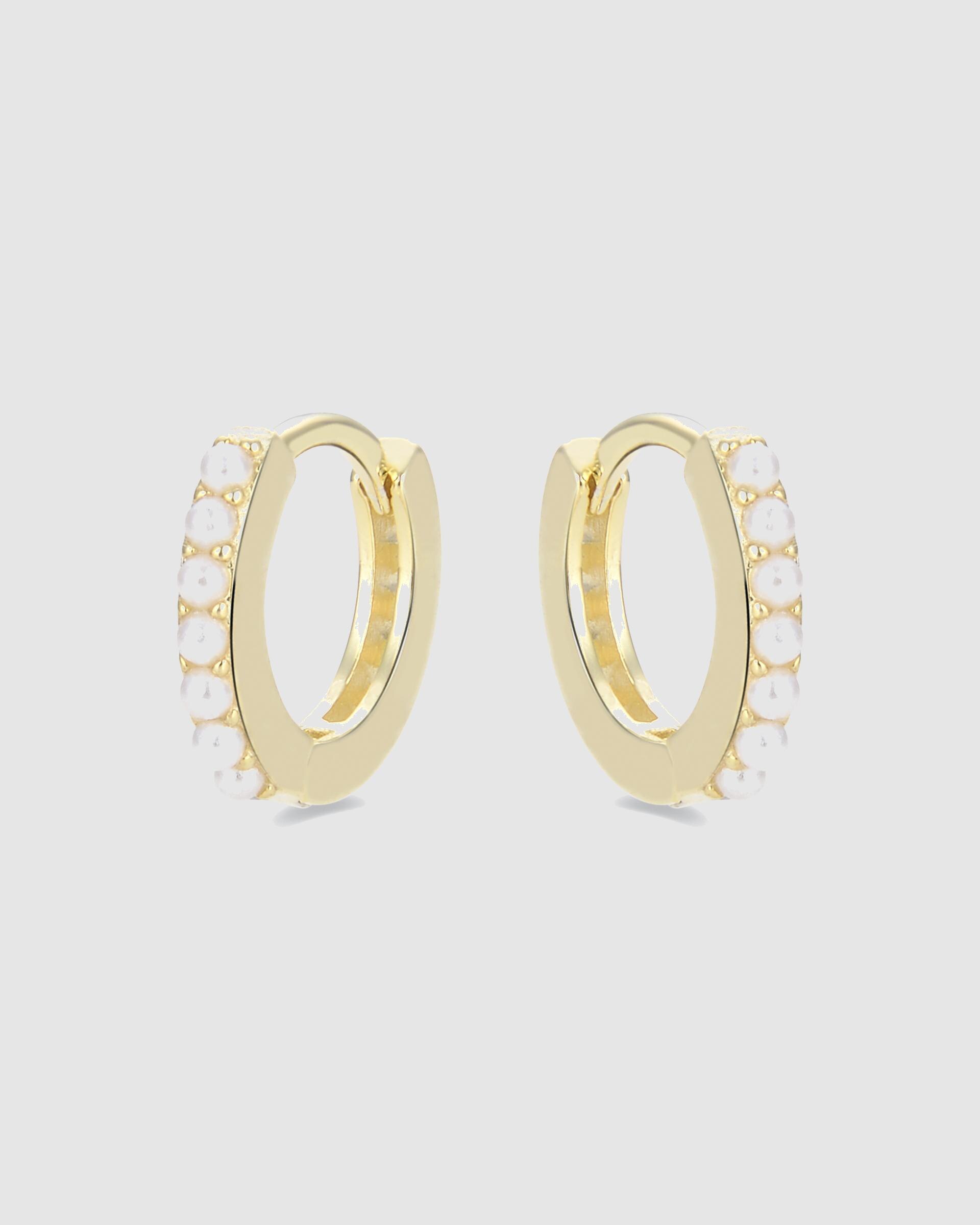 Brincos de Argola Essential de Prata de Lei 925 Acabados em Ouro Amarelo de 18 Quilates com Pérola Branca Ouro-3