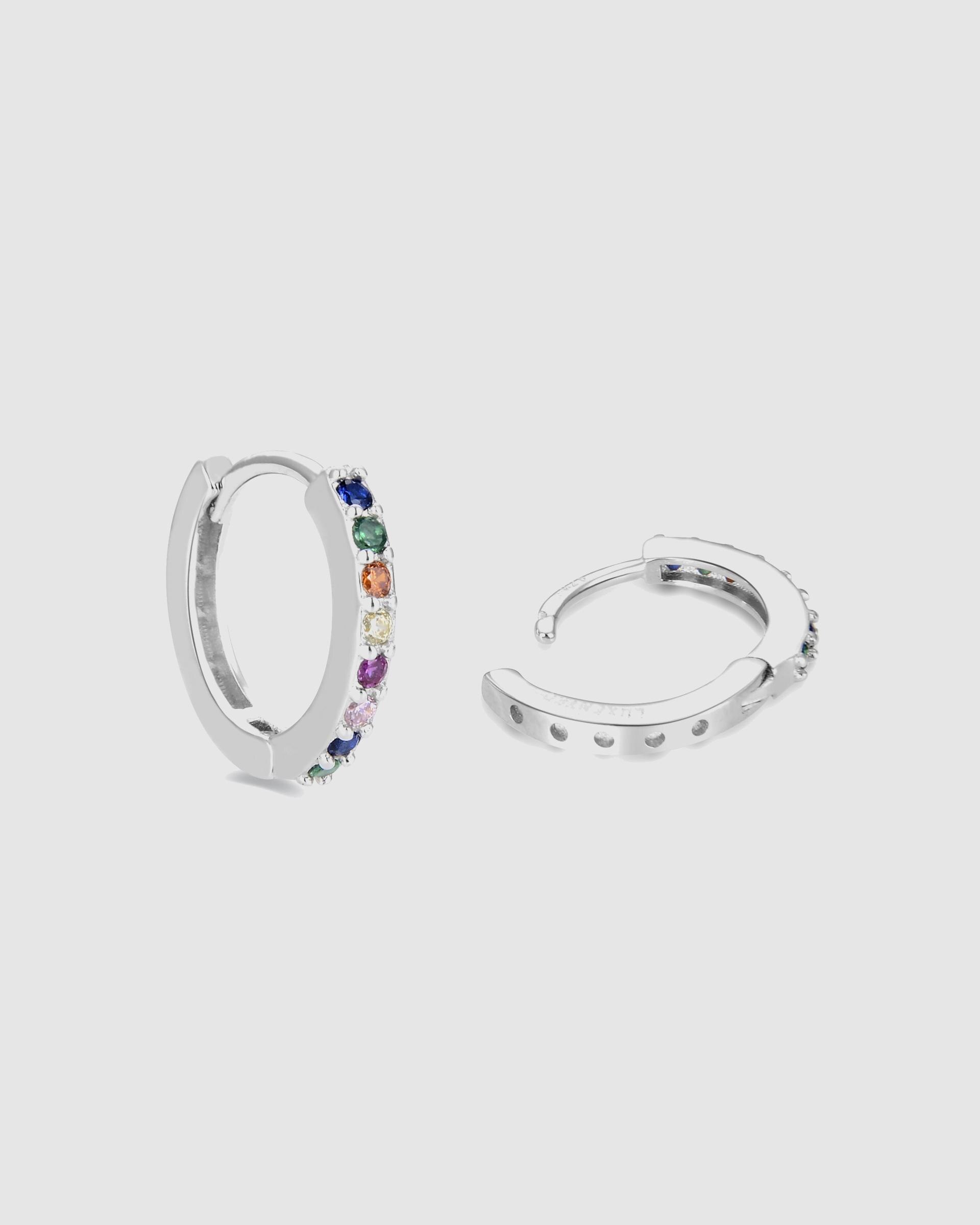 Brincos de Argola Essential de Prata de Lei 925 com Acabamento em Ródio e Zirconita Multicolor Prata-6